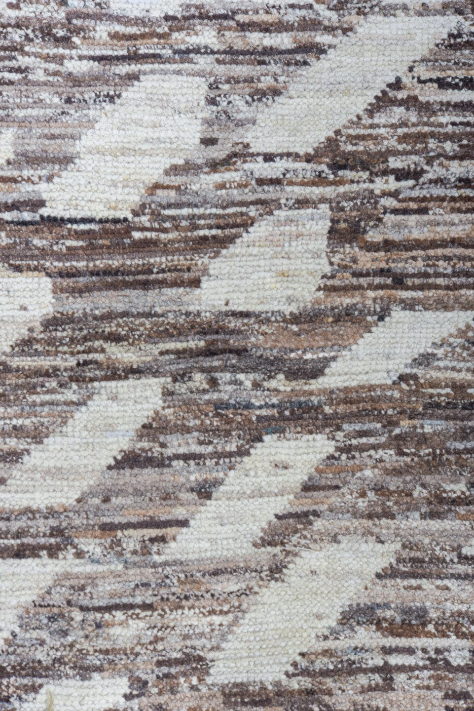 10' x 13' one-of-a-kind handmade vintage Tulu large size rug. Color palette: brown, ivory, taupe, beige, gray