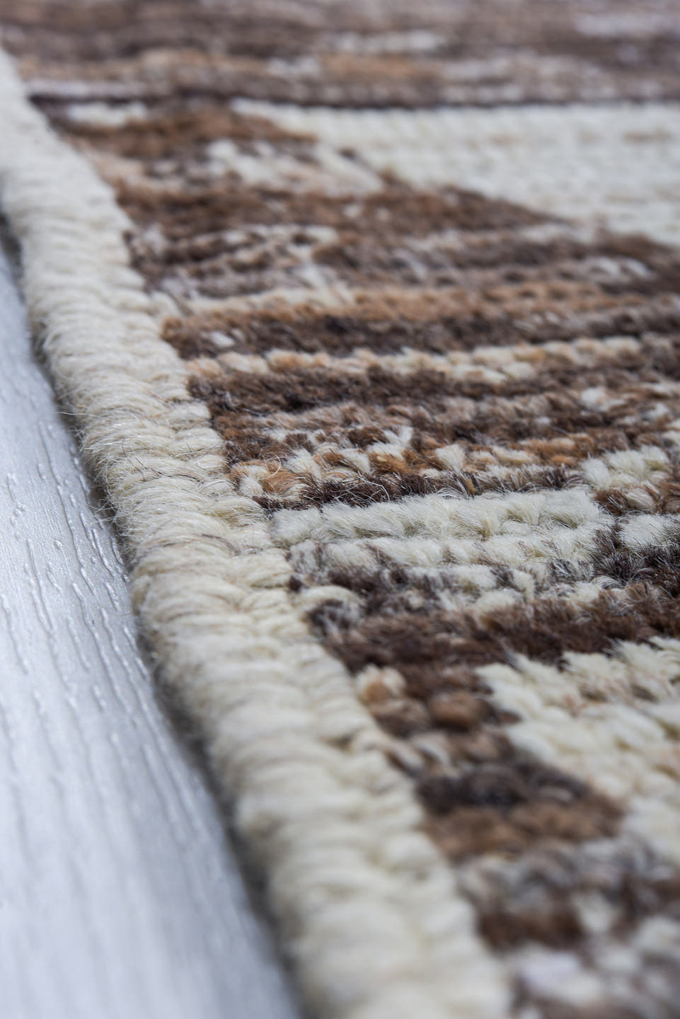 10' x 13' one-of-a-kind handmade vintage Tulu large size rug. Color palette: brown, ivory, taupe, beige, gray