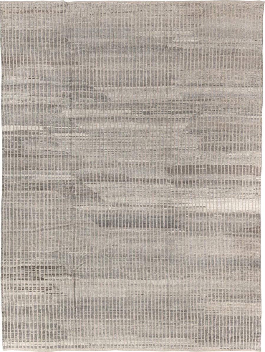 8' x 11' one-of-a-kind handmade vintage Tulu large size rug. Color palette: ivory, gray, taupe, cream, charcoal, beige