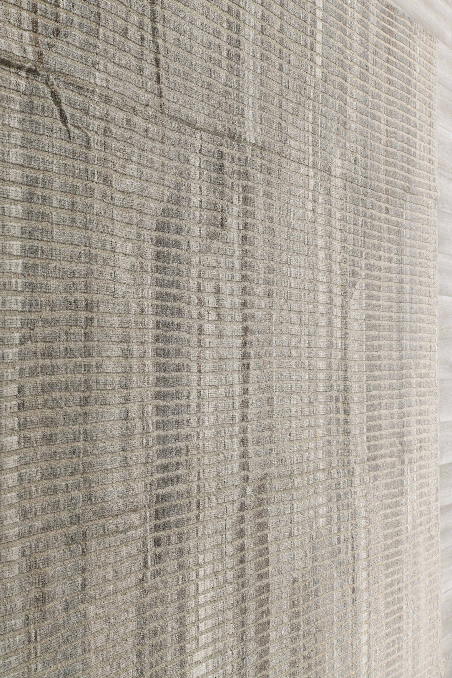 8' x 11' one-of-a-kind handmade vintage Tulu large size rug. Color palette: ivory, gray, taupe, cream, charcoal, beige