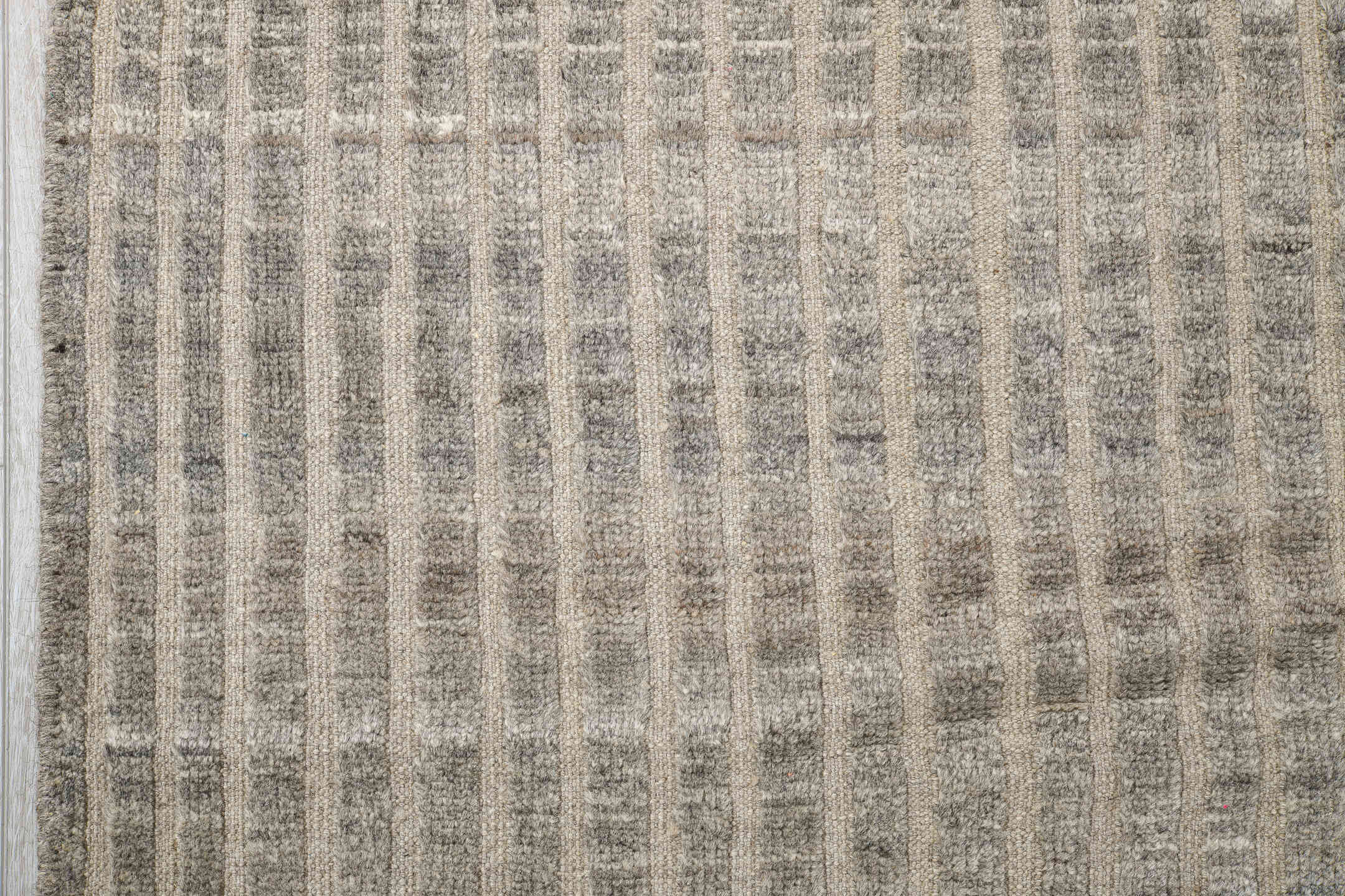 8' x 11' one-of-a-kind handmade vintage Tulu large size rug. Color palette: ivory, gray, taupe, cream, charcoal, beige