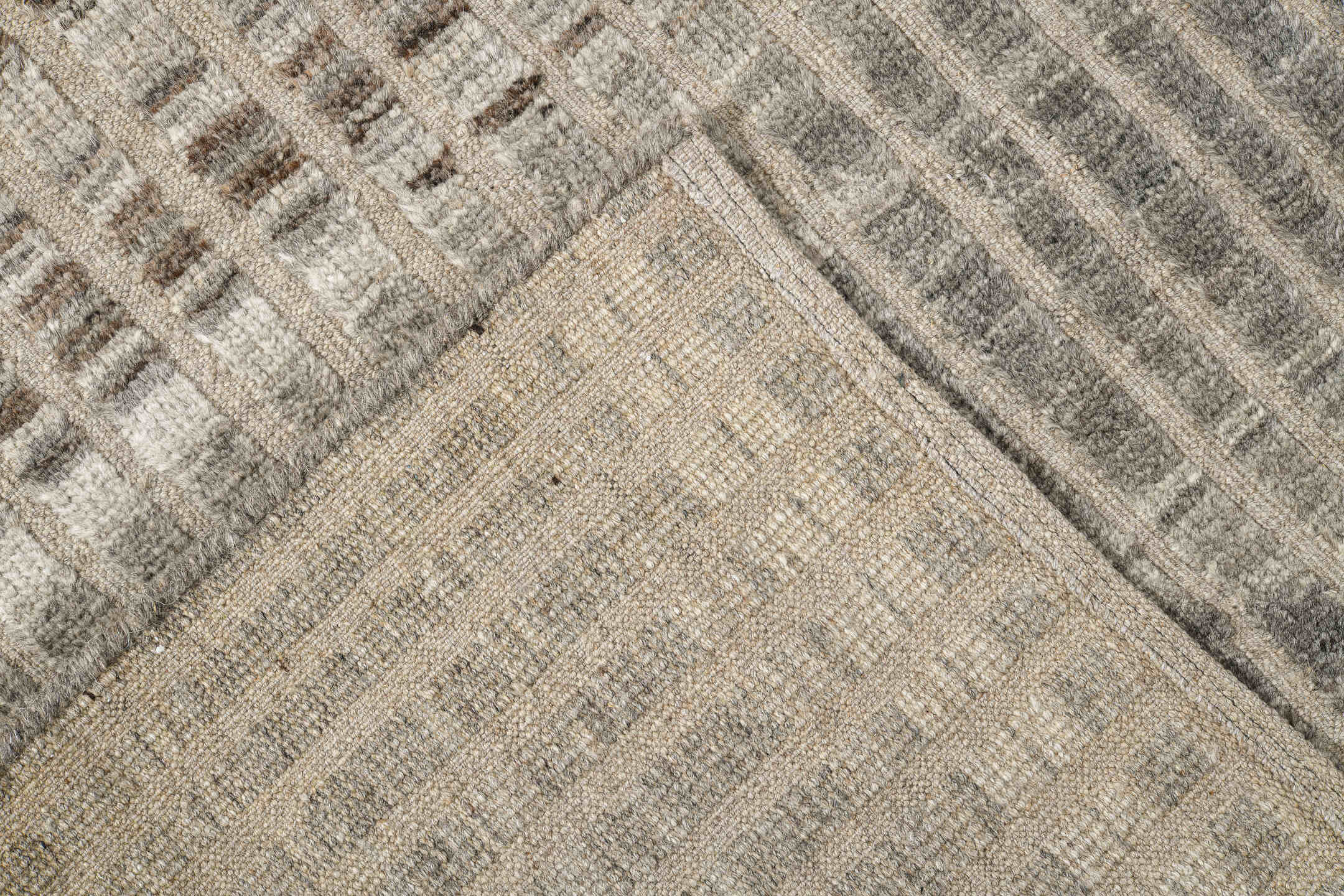 8' x 11' one-of-a-kind handmade vintage Tulu large size rug. Color palette: ivory, gray, taupe, cream, charcoal, beige