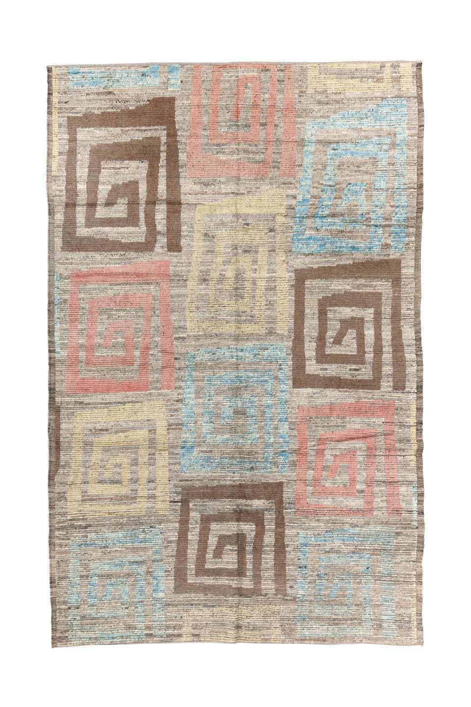 6' x 10' one-of-a-kind handmade vintage Tulu large size rug. Color palette: blue, brown, gray, light blue, light gray