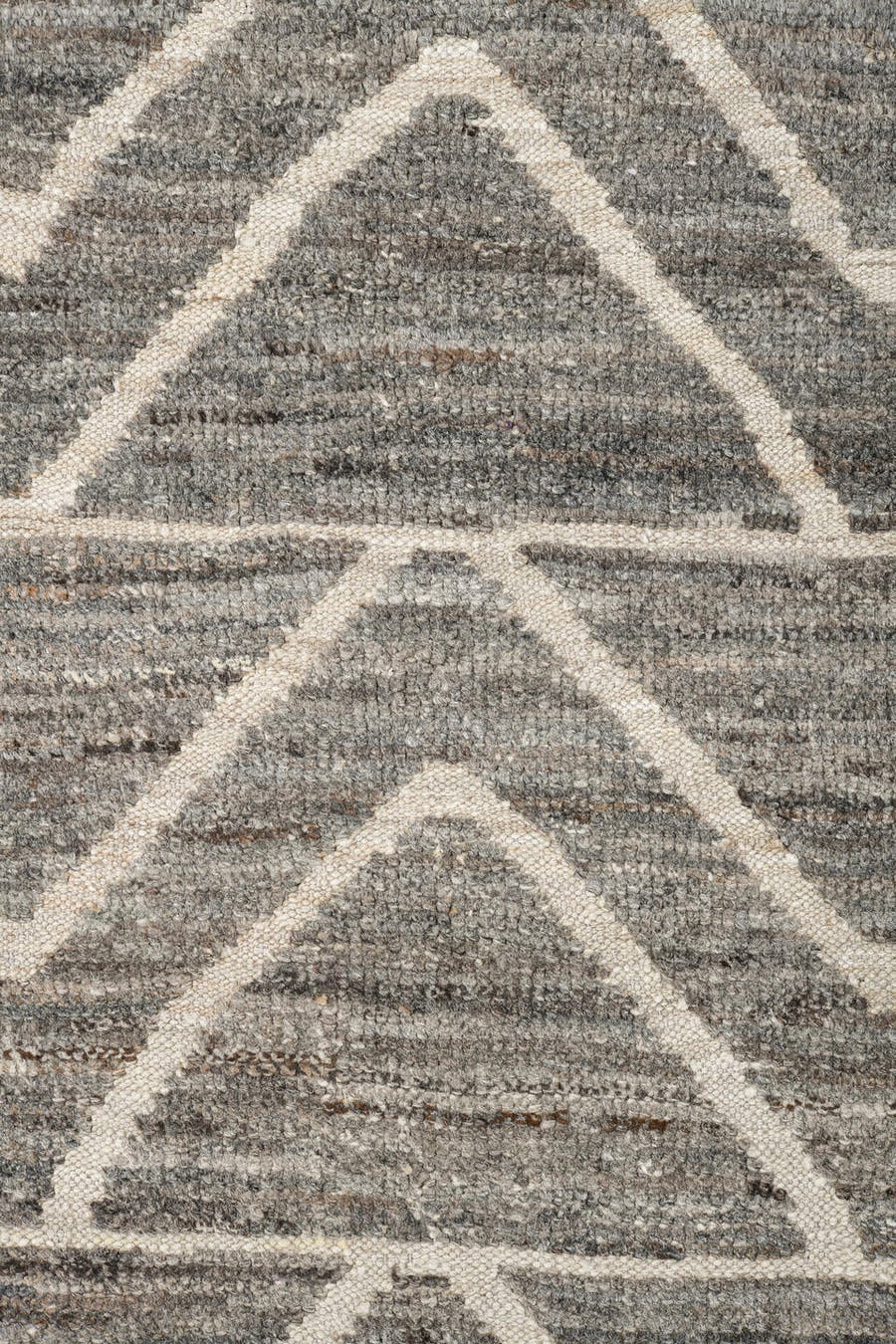 9' x 12' one-of-a-kind handmade vintage Tulu large size rug. Color palette: gray, ivory, taupe, charcoal, beige, black