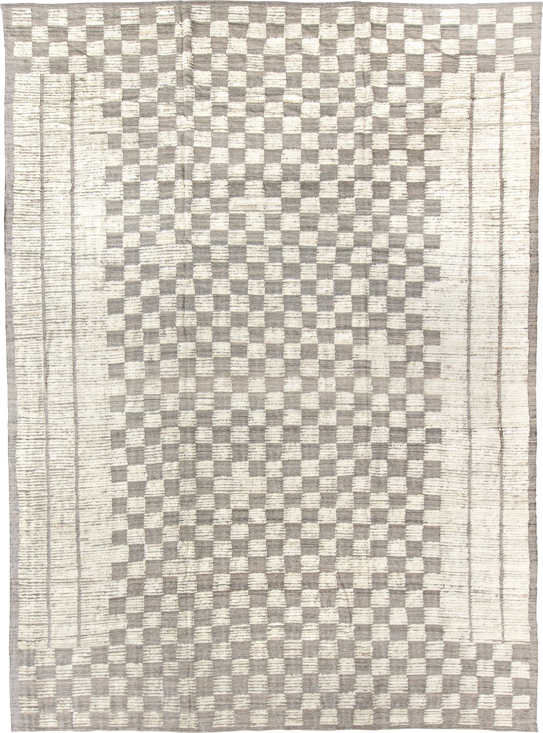 10' x 14' one-of-a-kind handmade vintage Tulu large size rug. Color palette: ivory, gray, taupe, beige