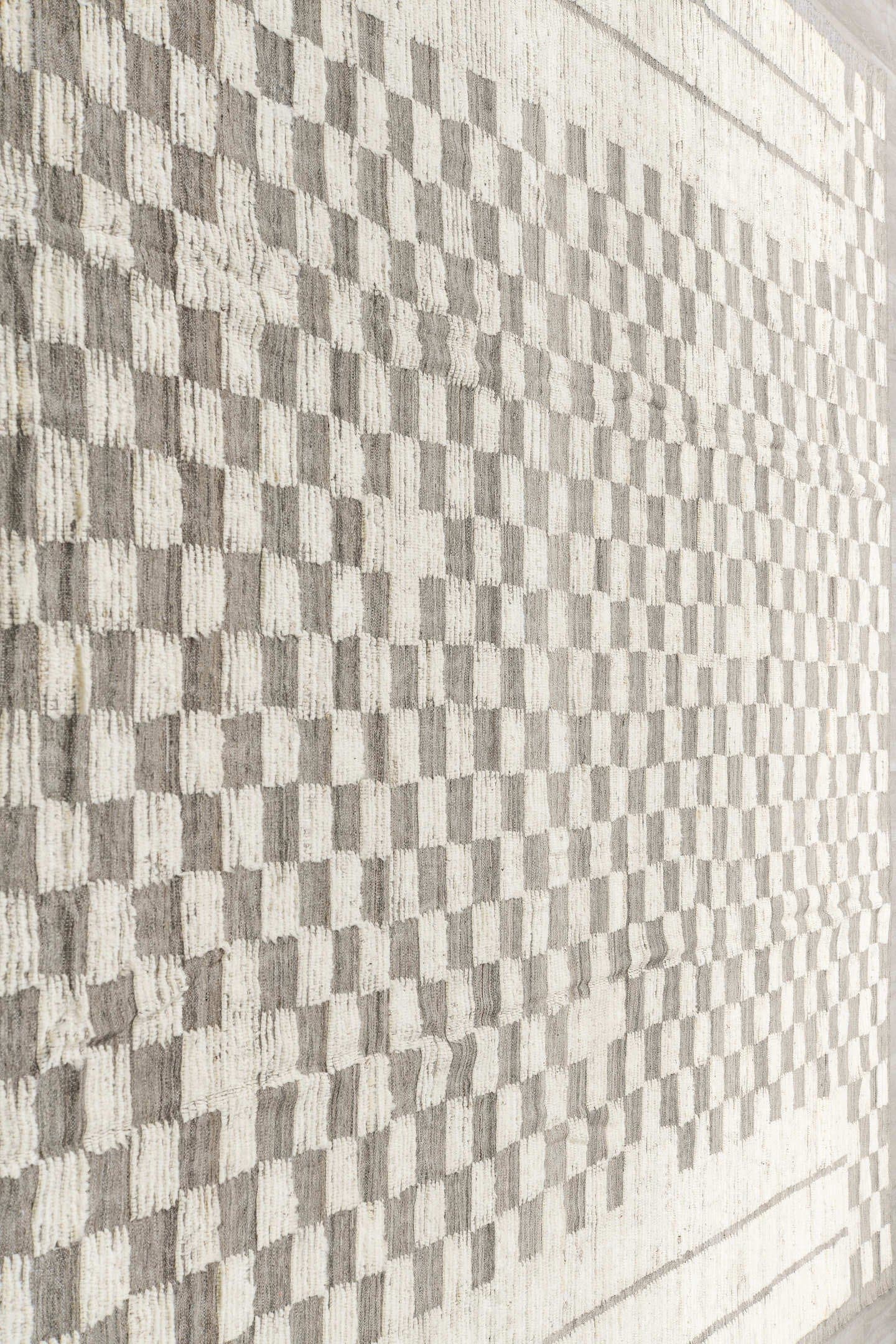 10' x 14' one-of-a-kind handmade vintage Tulu large size rug. Color palette: ivory, gray, taupe, beige