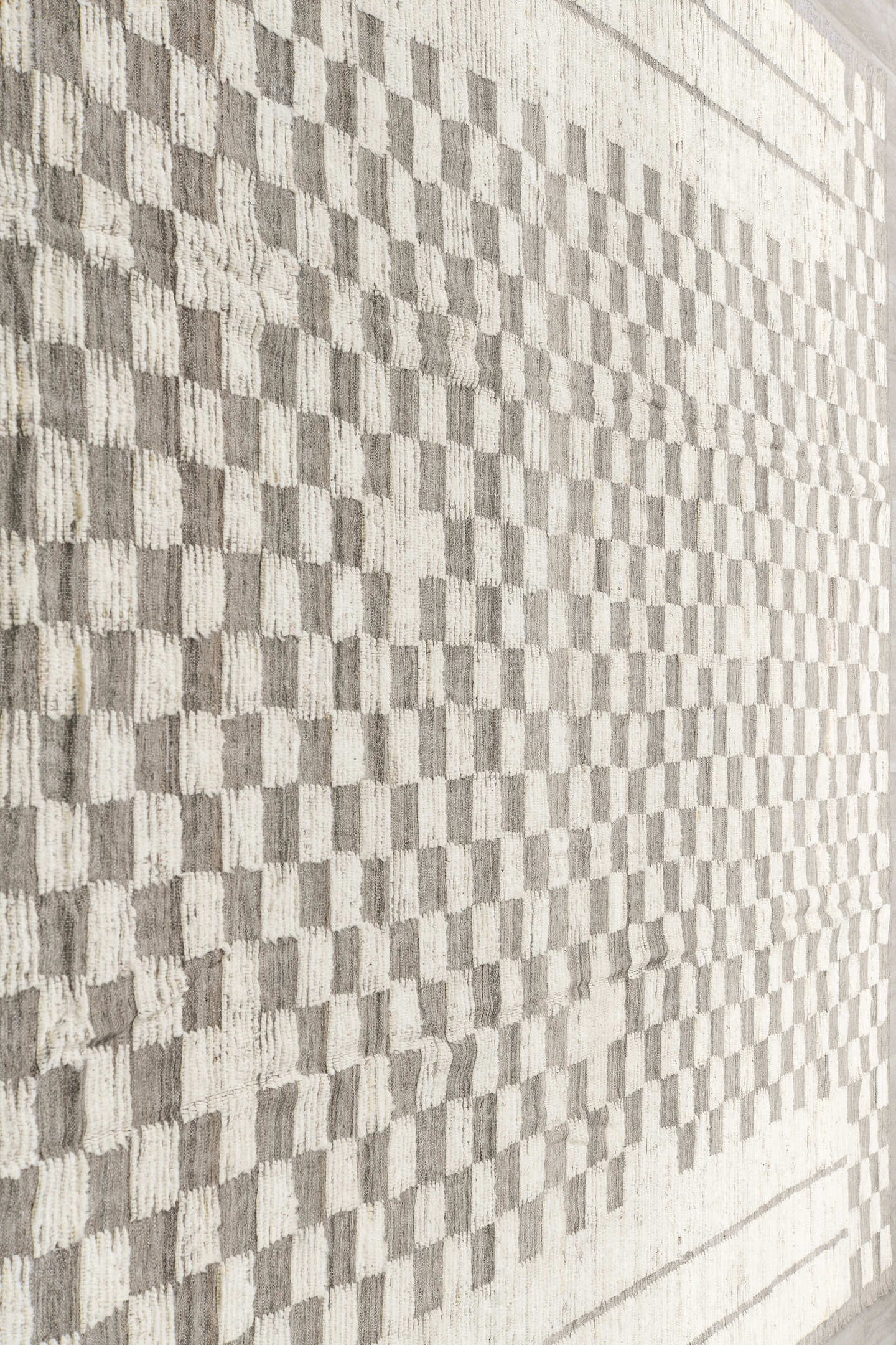 10' x 14' one-of-a-kind handmade vintage Tulu large size rug. Color palette: ivory, gray, taupe, beige