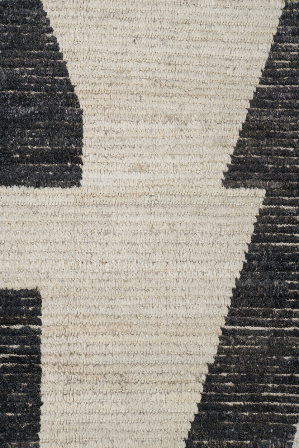 10' x 13' one-of-a-kind handmade vintage Tulu oversize rug. Color palette: ivory, charcoal, cream, black, gray