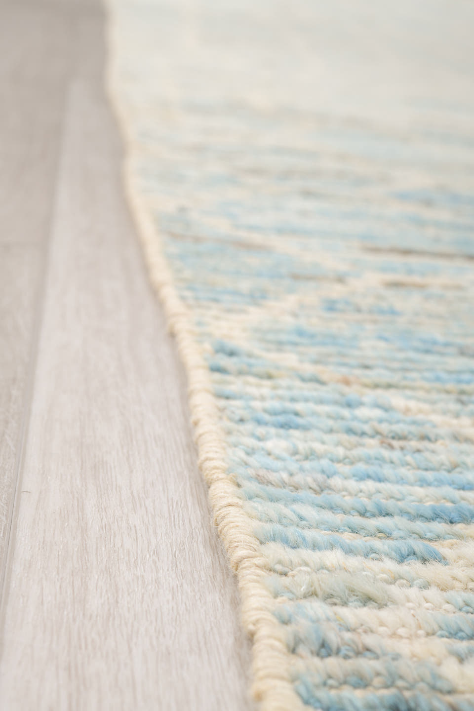 10' x 14' one-of-a-kind handmade vintage Tulu large size rug. Color palette: ivory, pale blue, cream, taupe, light gray