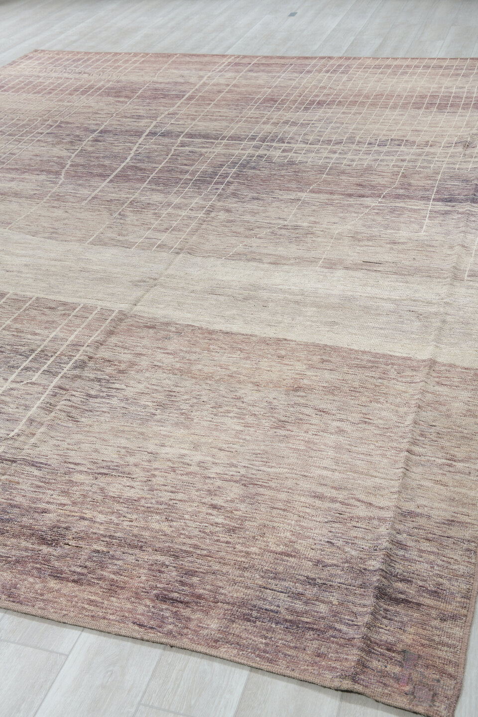 10' x 13' one-of-a-kind handmade vintage Tulu large size rug. Color palette: brown, ivory, taupe, charcoal, cream, beige