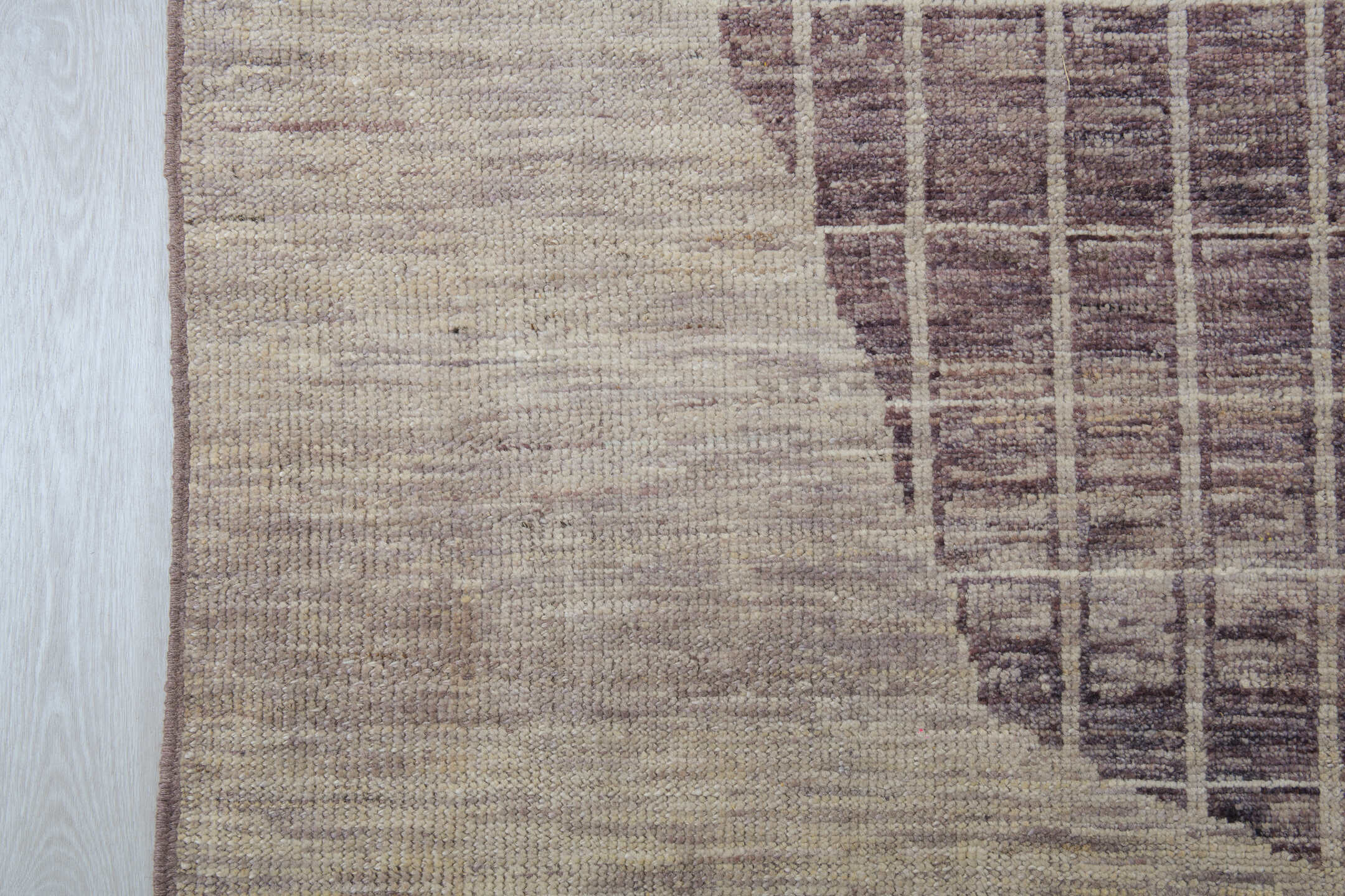 10' x 13' one-of-a-kind handmade vintage Tulu large size rug. Color palette: brown, ivory, taupe, charcoal, cream, beige