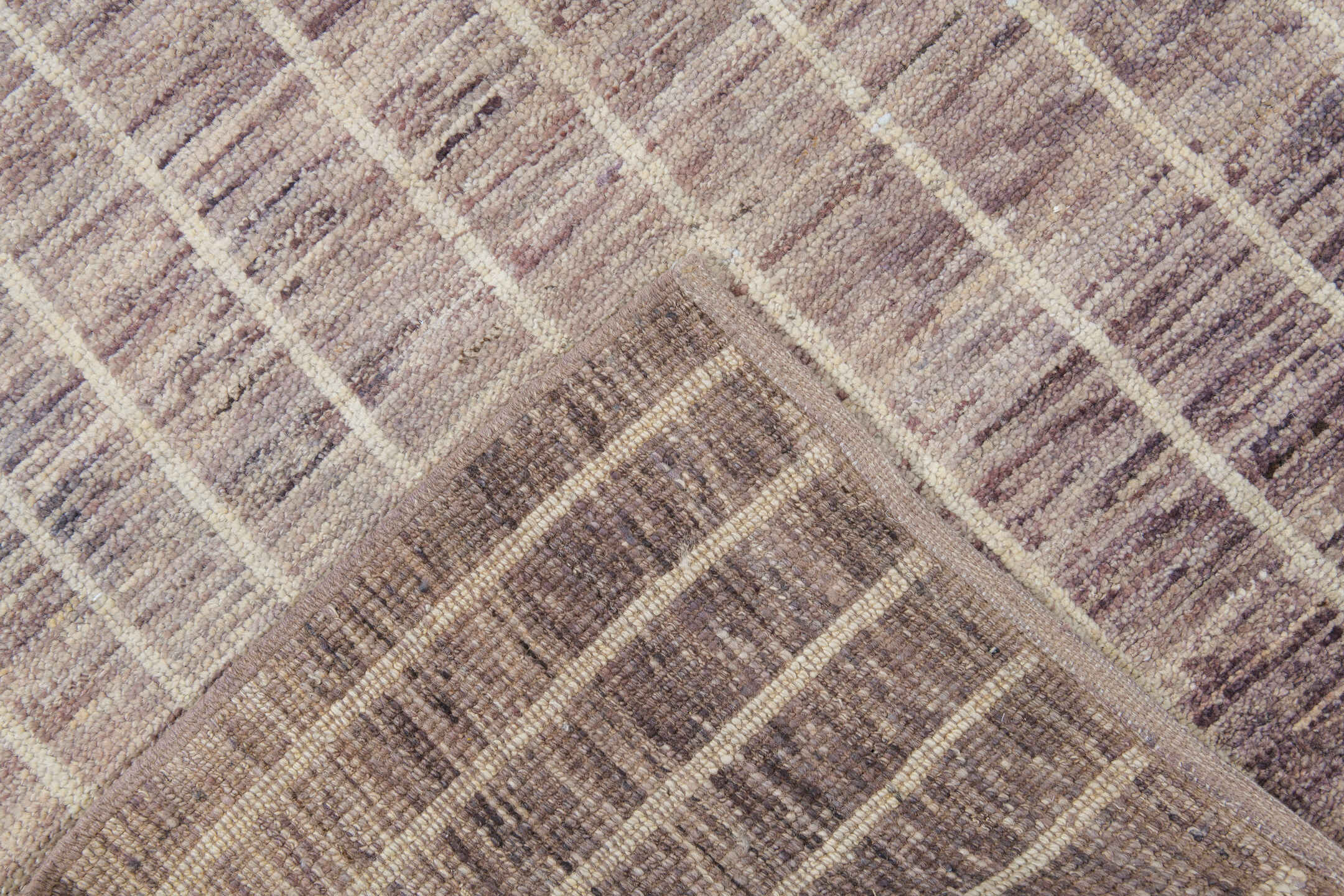 10' x 13' one-of-a-kind handmade vintage Tulu large size rug. Color palette: brown, ivory, taupe, charcoal, cream, beige