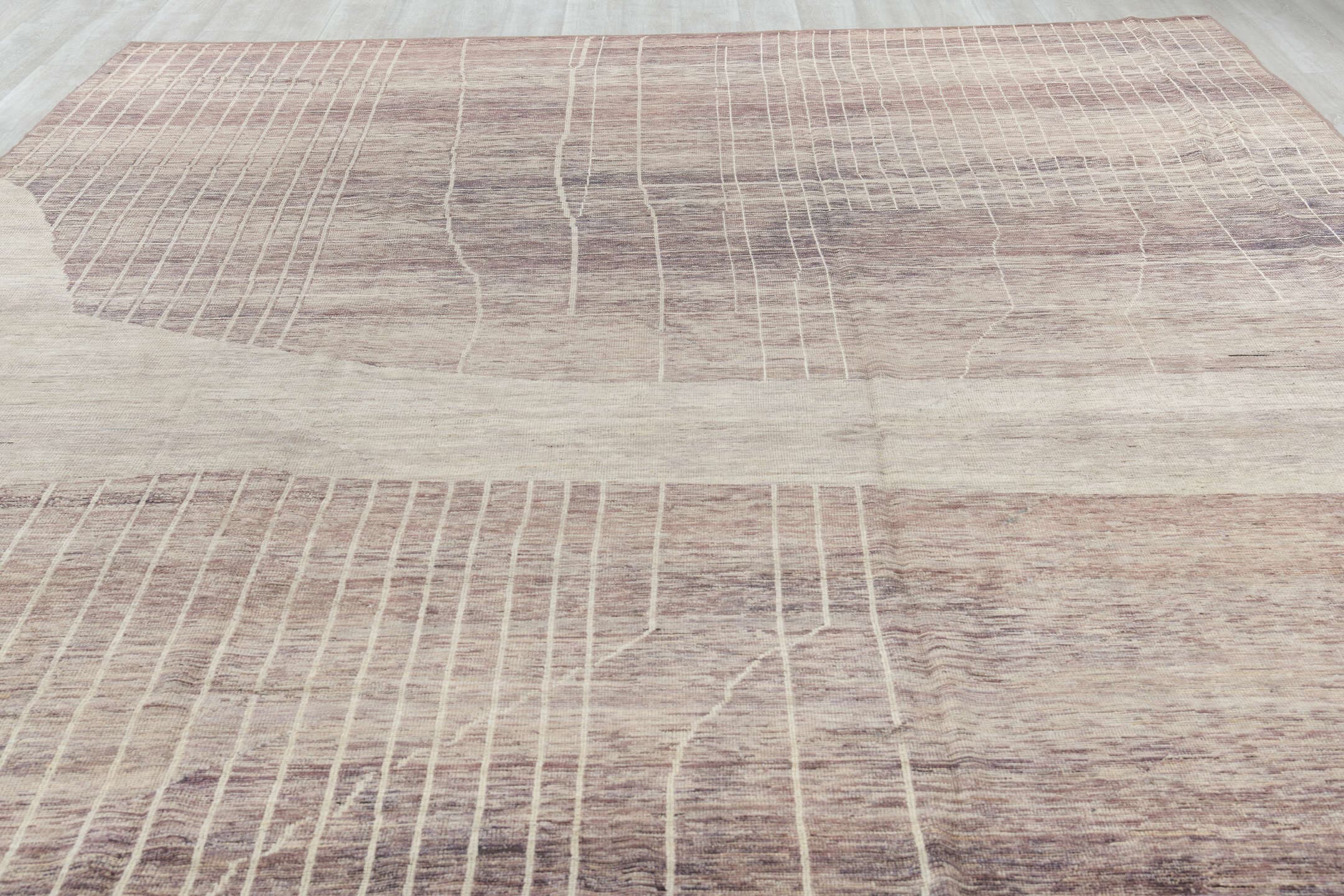 10' x 13' one-of-a-kind handmade vintage Tulu large size rug. Color palette: brown, ivory, taupe, charcoal, cream, beige