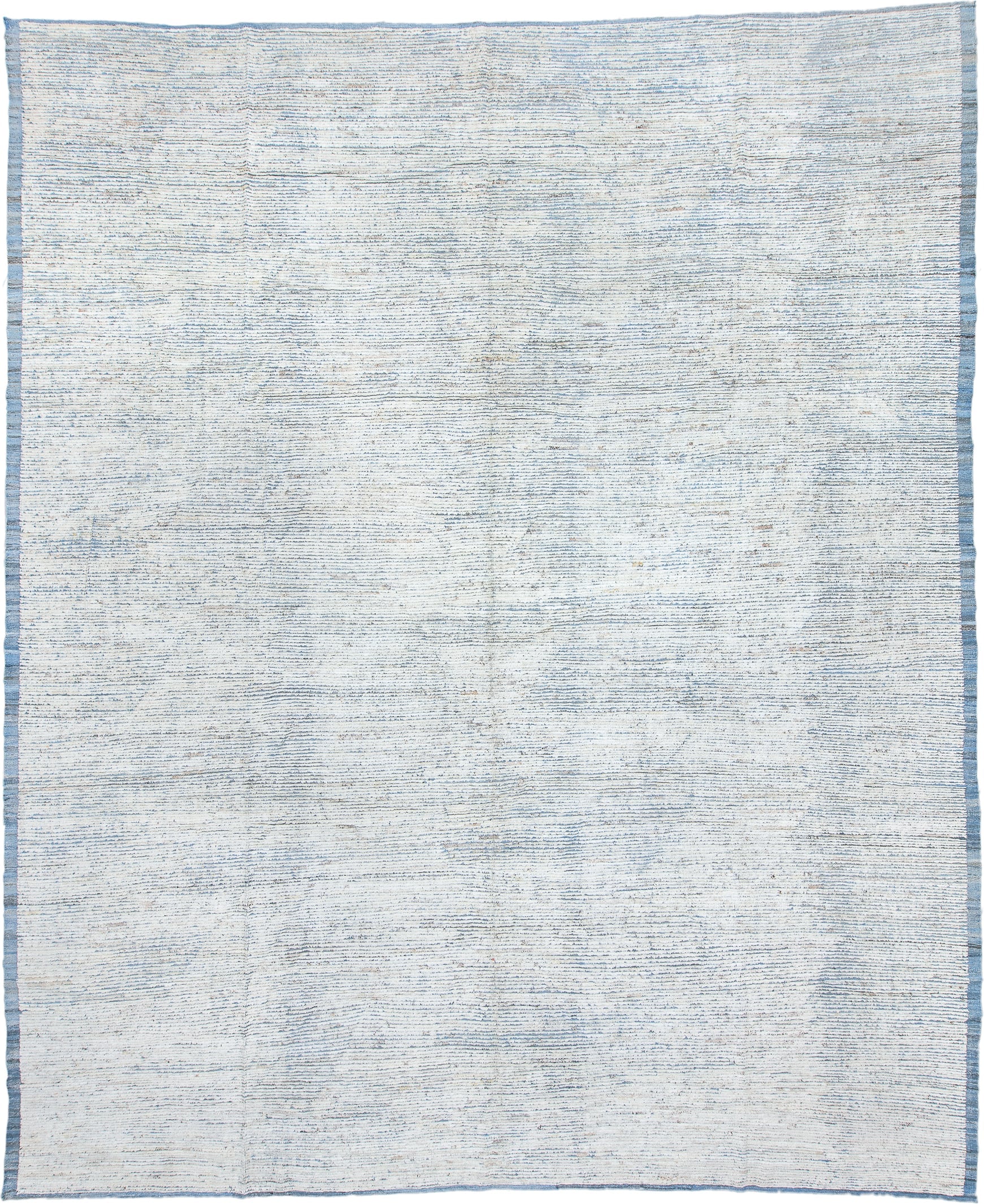 13' x 16' one-of-a-kind handmade vintage Tulu oversize rug. Color palette: ivory, pale blue, cream, light gray, light blue