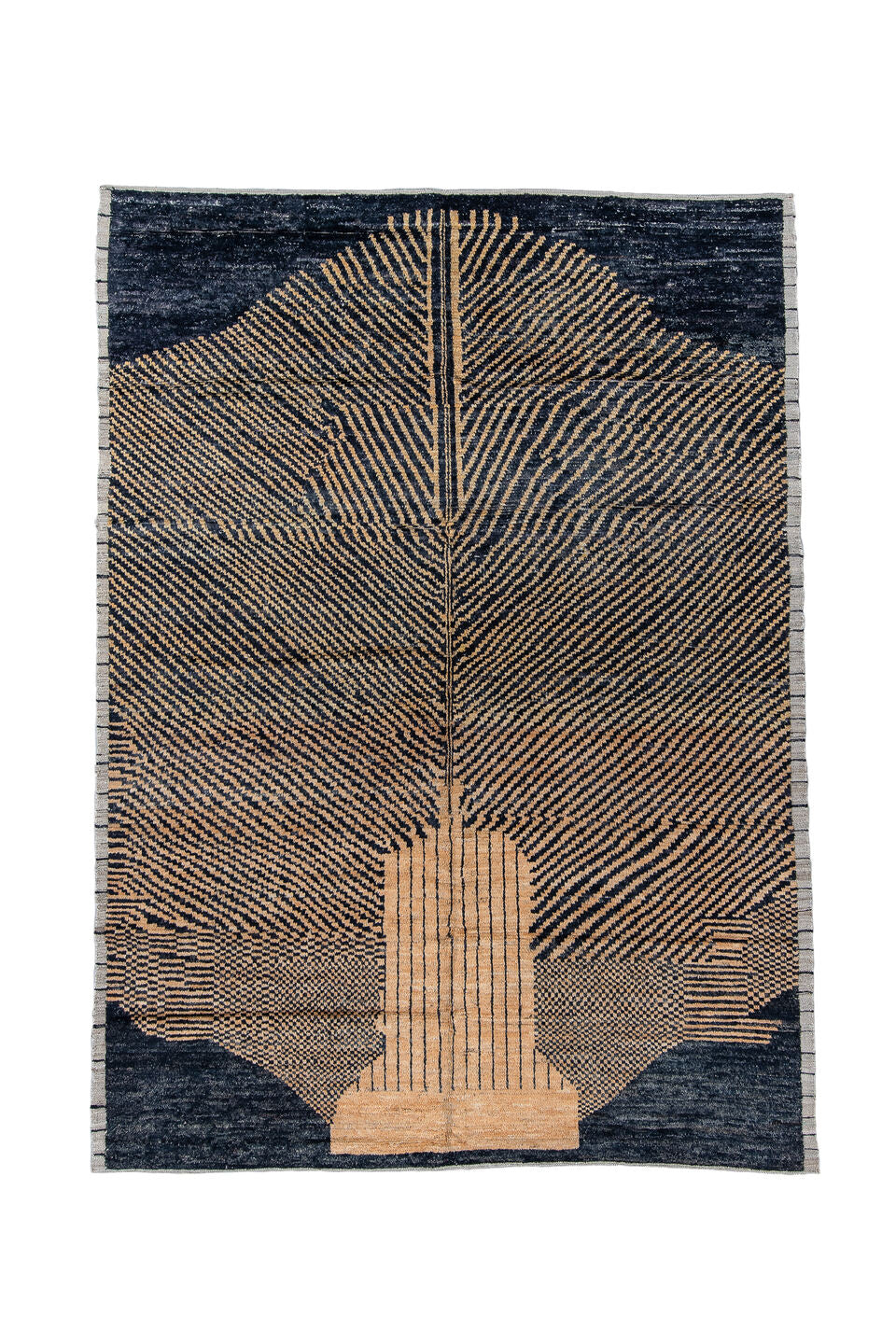 7' x 9' one-of-a-kind handmade vintage Tulu rug. Color palette: blue, brown, burlywood, dim gray, gray, light blue