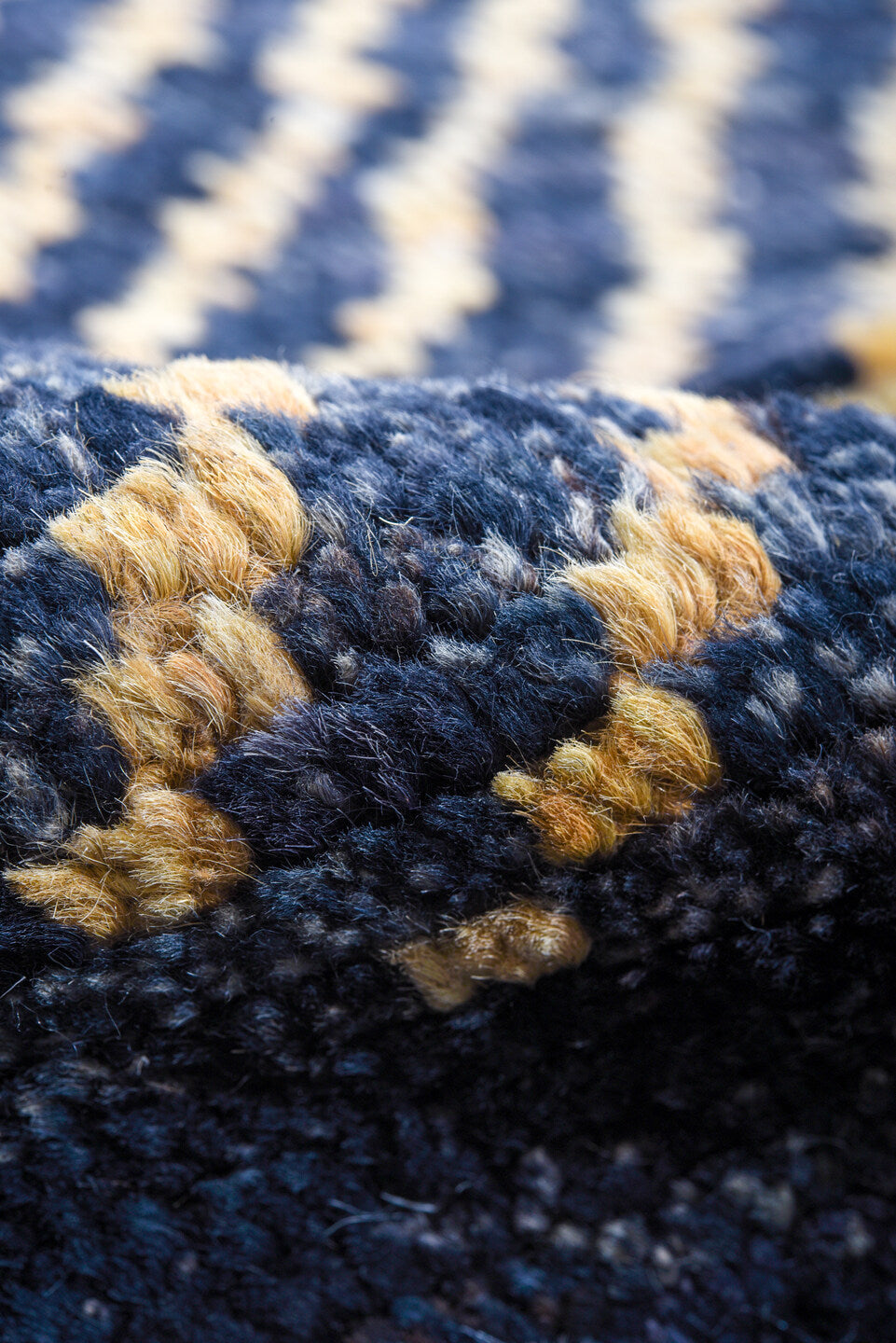 7' x 9' one-of-a-kind handmade vintage Tulu rug. Color palette: blue, brown, burlywood, dim gray, gray, light blue