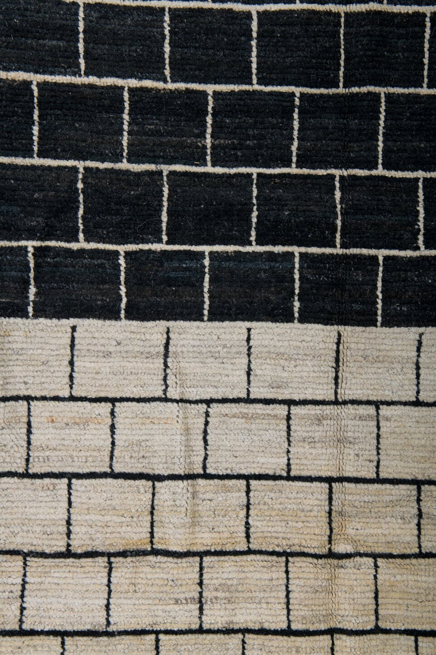 8' x 14' one-of-a-kind handmade vintage Tulu large size rug. Color palette: charcoal, ivory, cream, gray, black