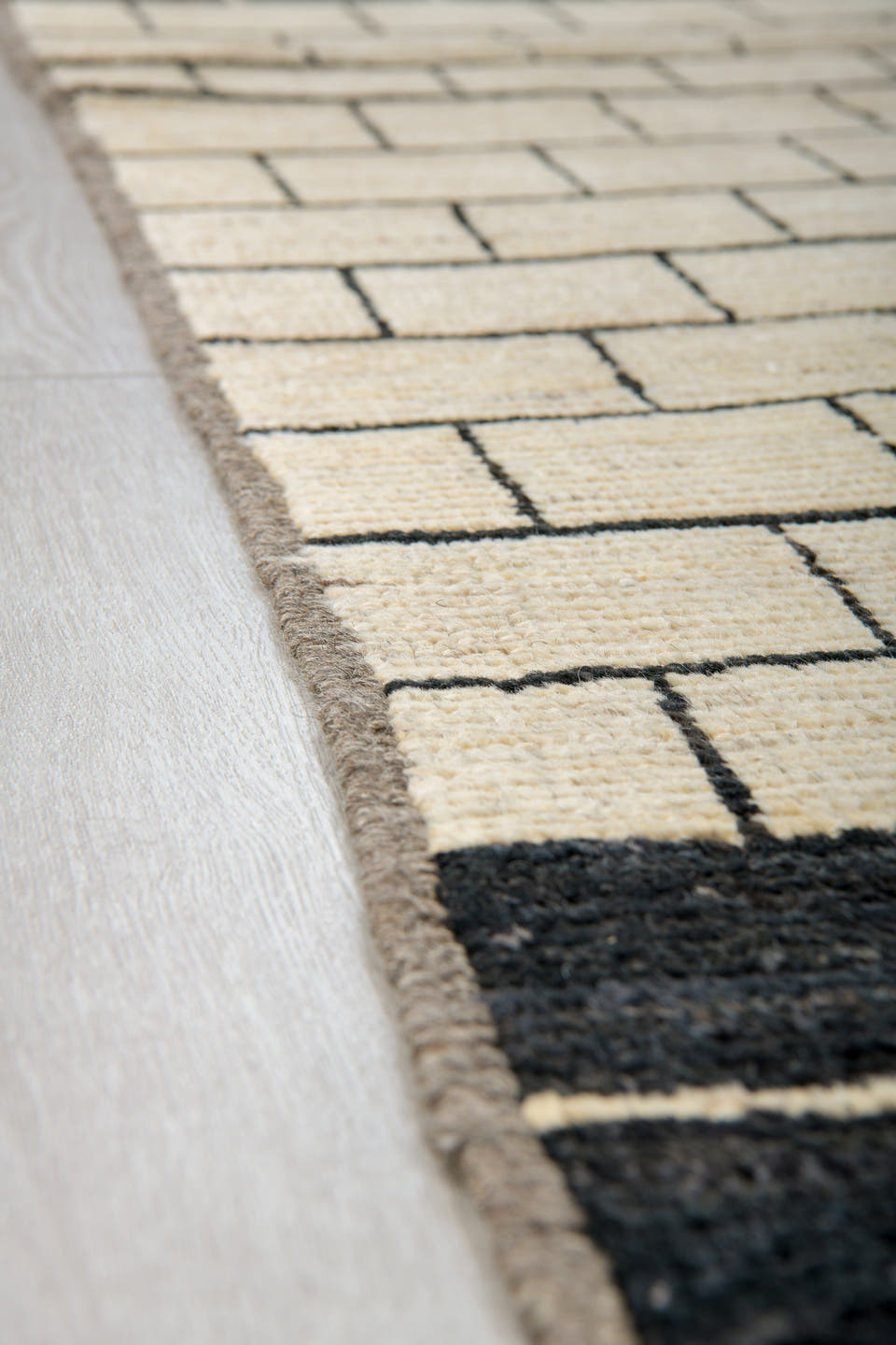 8' x 14' one-of-a-kind handmade vintage Tulu large size rug. Color palette: charcoal, ivory, cream, gray, black