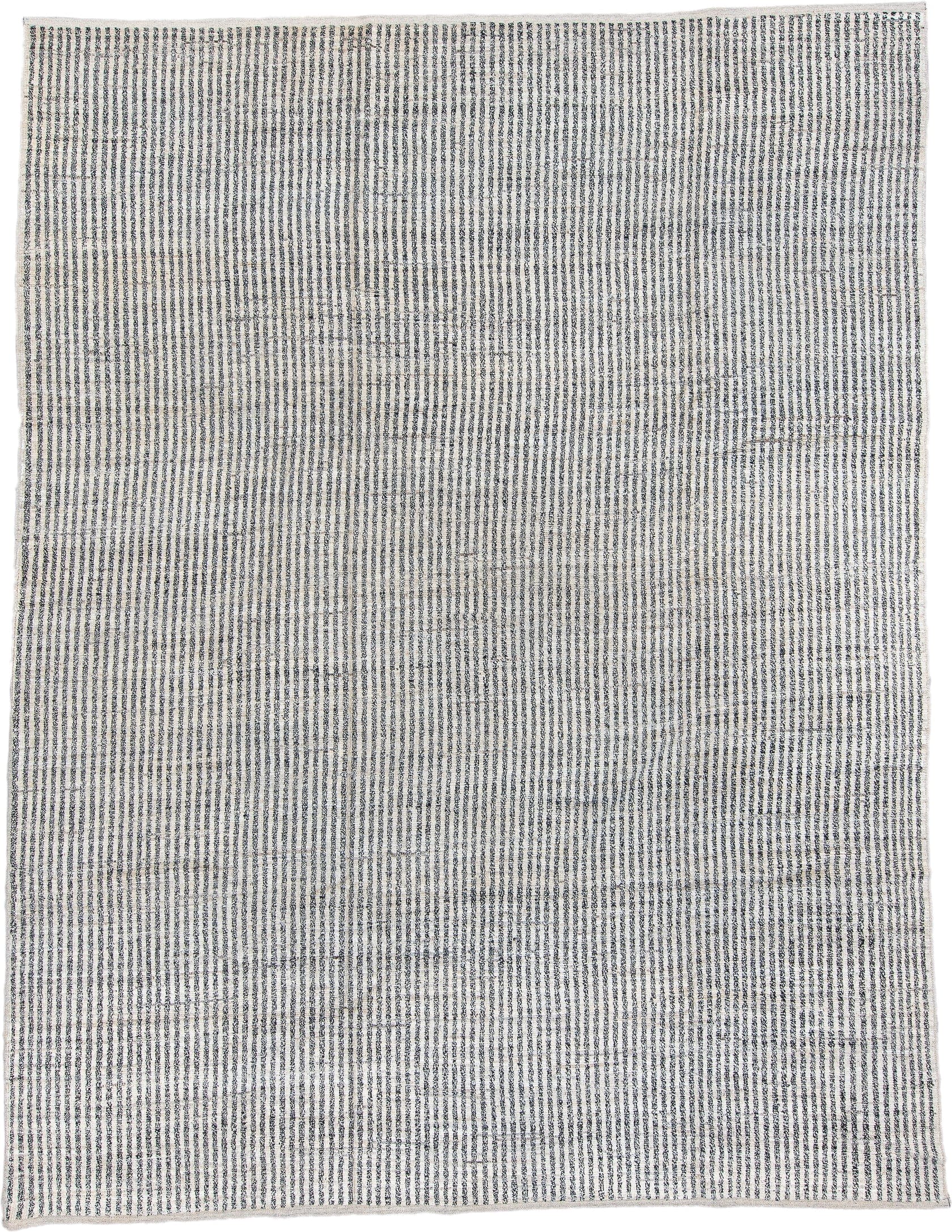 9' x 12' one-of-a-kind handmade vintage Tulu large size rug. Color palette: ivory, charcoal, gray, black