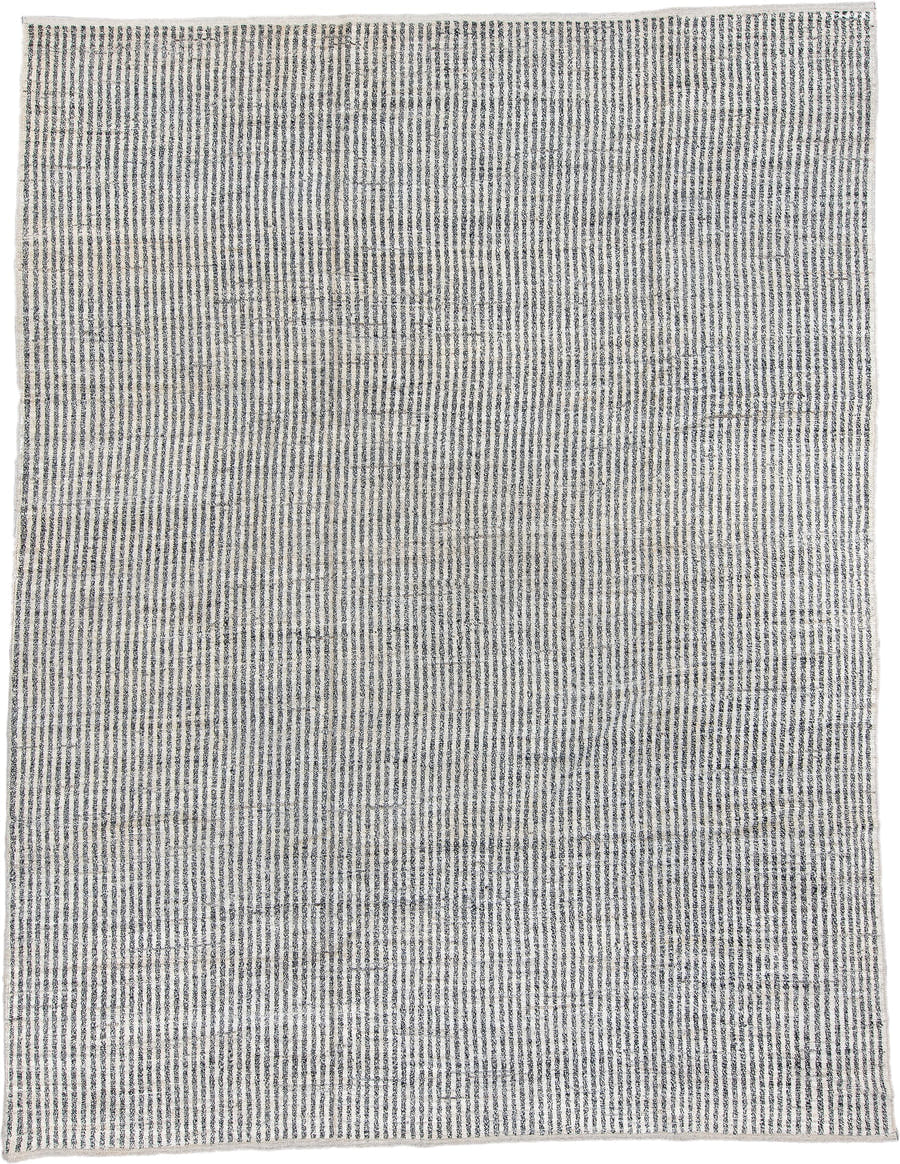 9' x 12' one-of-a-kind handmade vintage Tulu large size rug. Color palette: ivory, charcoal, gray, black