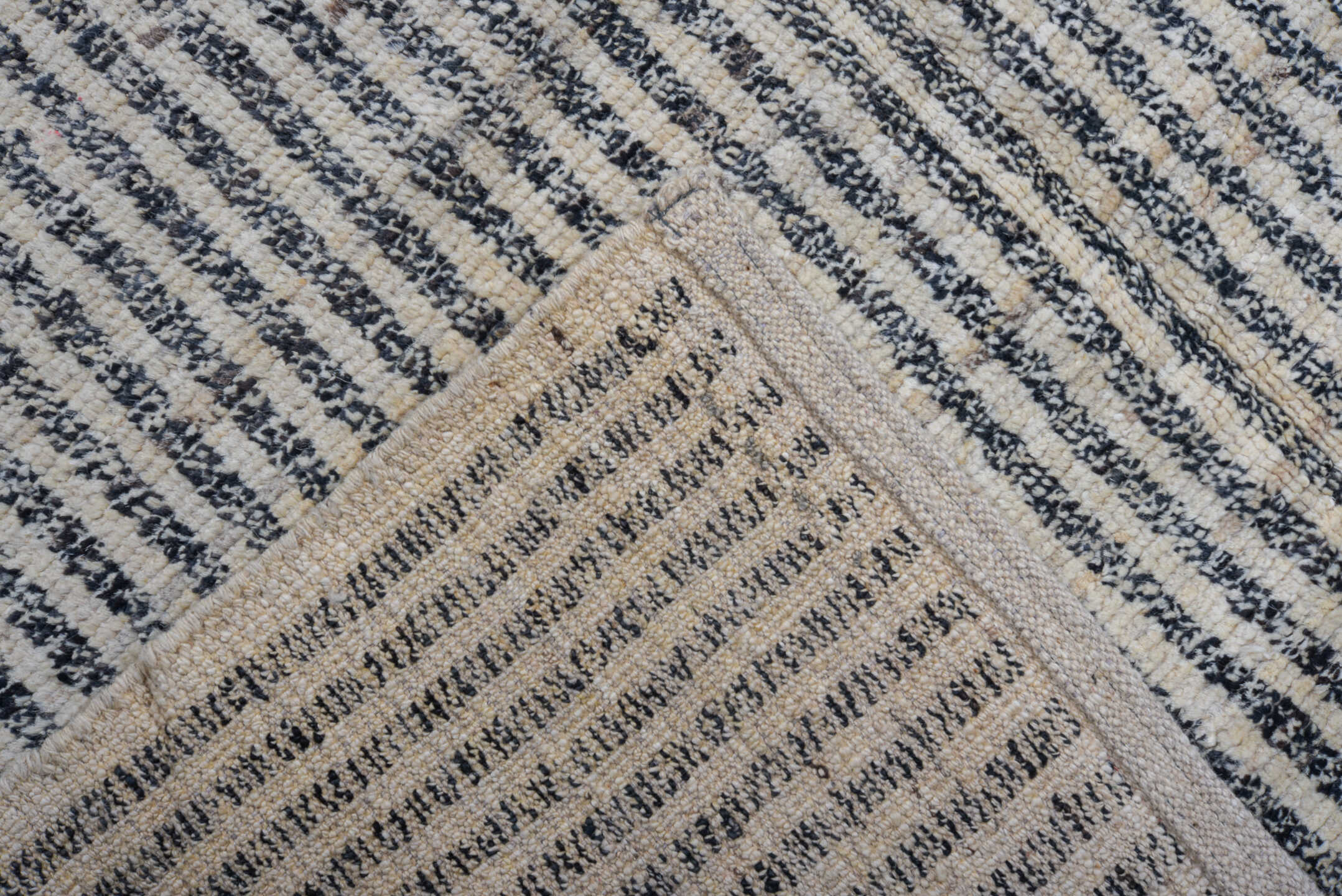 9' x 12' one-of-a-kind handmade vintage Tulu large size rug. Color palette: ivory, charcoal, gray, black