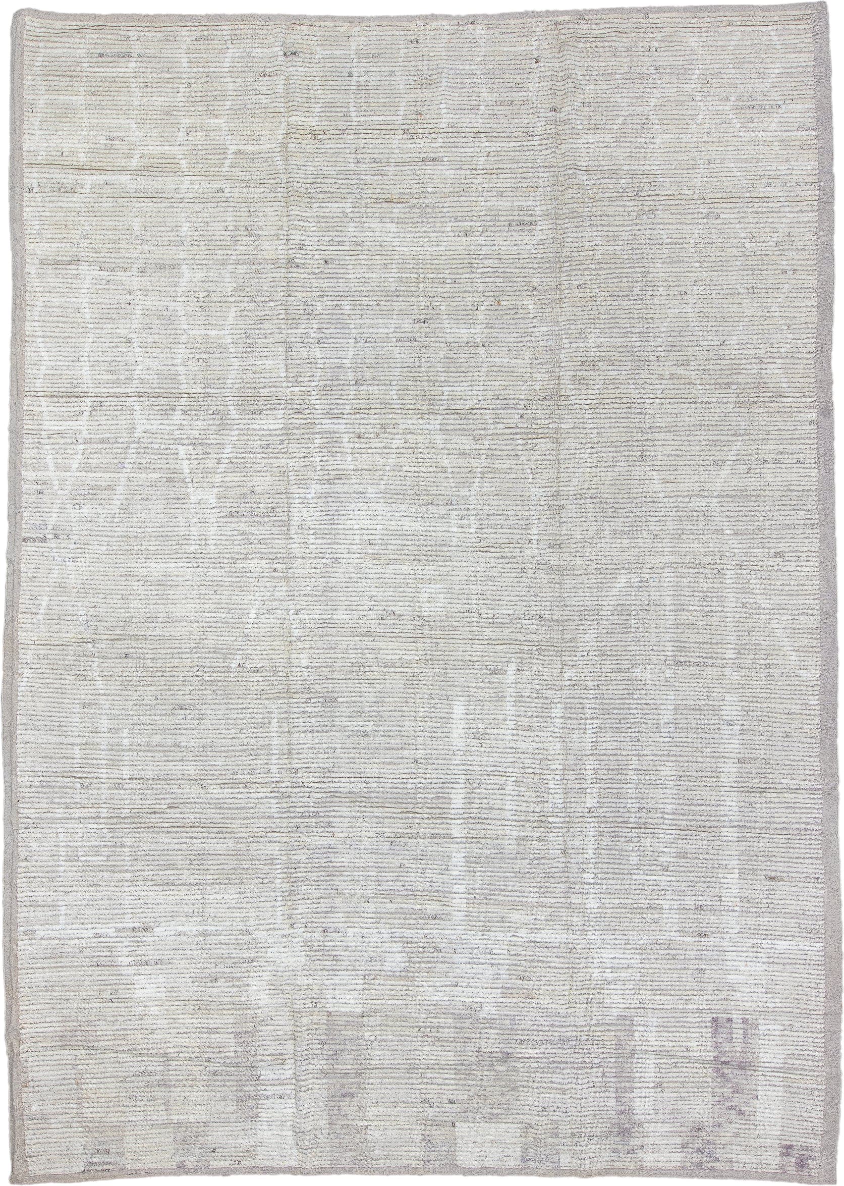 10' x 14' one-of-a-kind handmade vintage Tulu large size rug. Color palette: ivory, cream, taupe, light gray, pale lavender