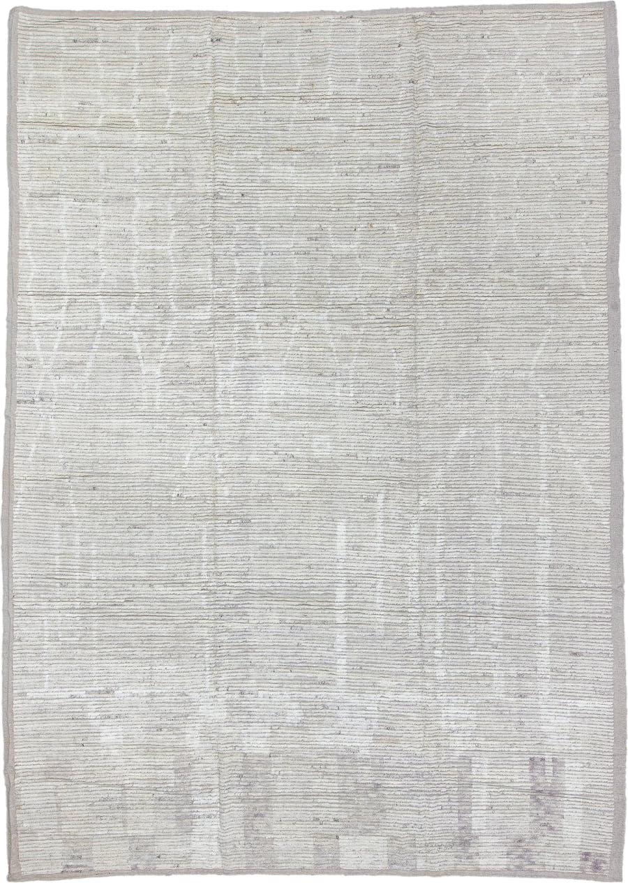 10' x 14' one-of-a-kind handmade vintage Tulu large size rug. Color palette: ivory, cream, taupe, light gray, pale lavender