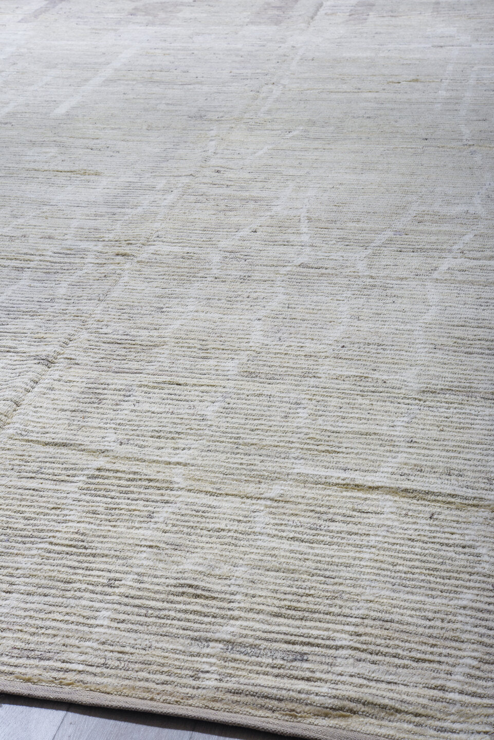 10' x 14' one-of-a-kind handmade vintage Tulu large size rug. Color palette: ivory, cream, taupe, light gray, pale lavender