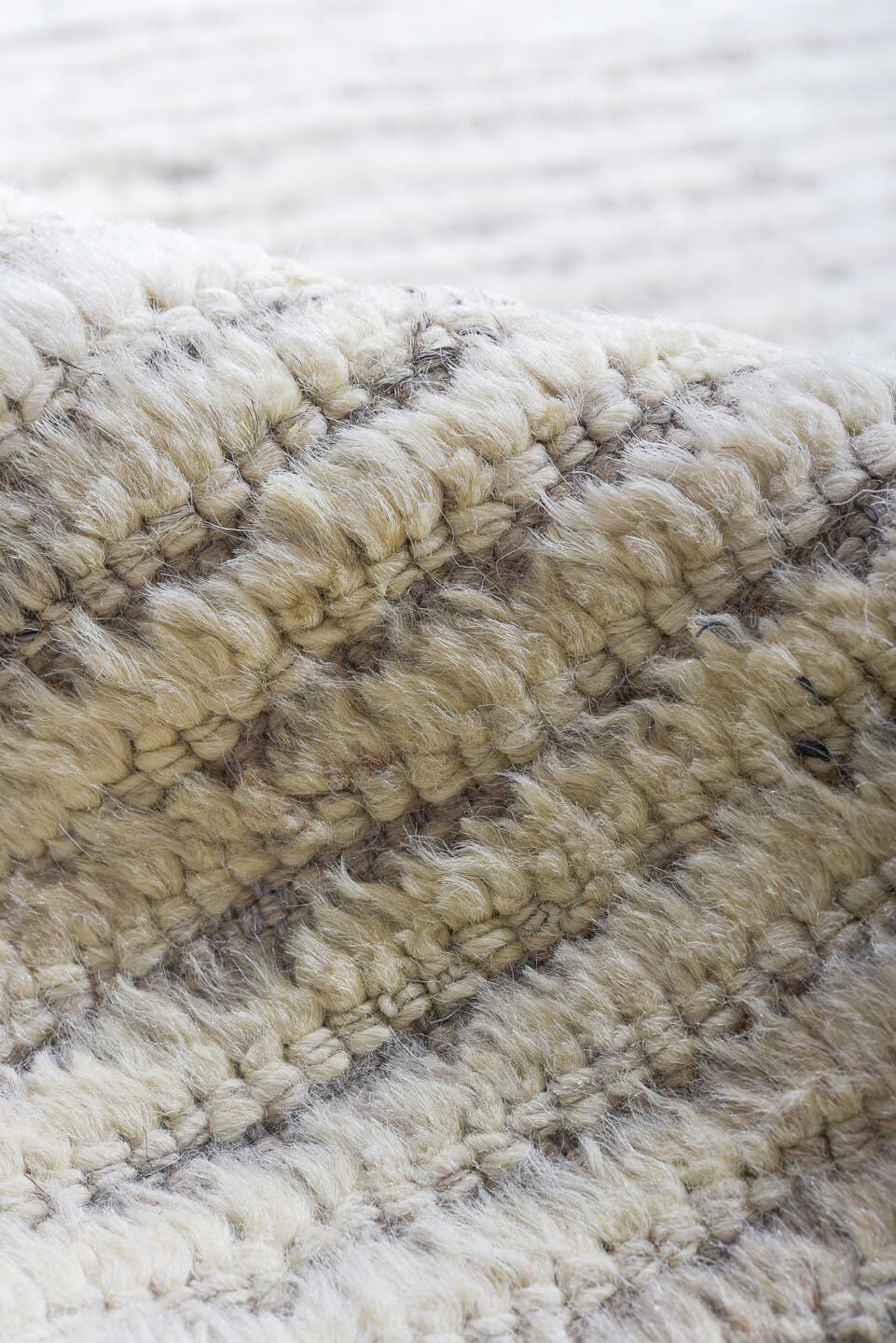 10' x 14' one-of-a-kind handmade vintage Tulu large size rug. Color palette: ivory, cream, taupe, light gray, pale lavender