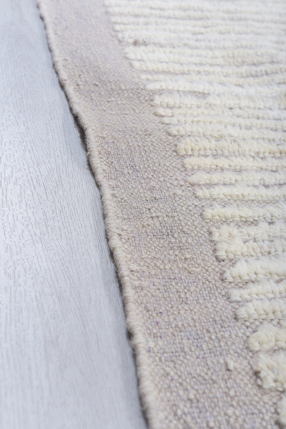 10' x 14' one-of-a-kind handmade vintage Tulu large size rug. Color palette: ivory, cream, taupe, light gray, pale lavender