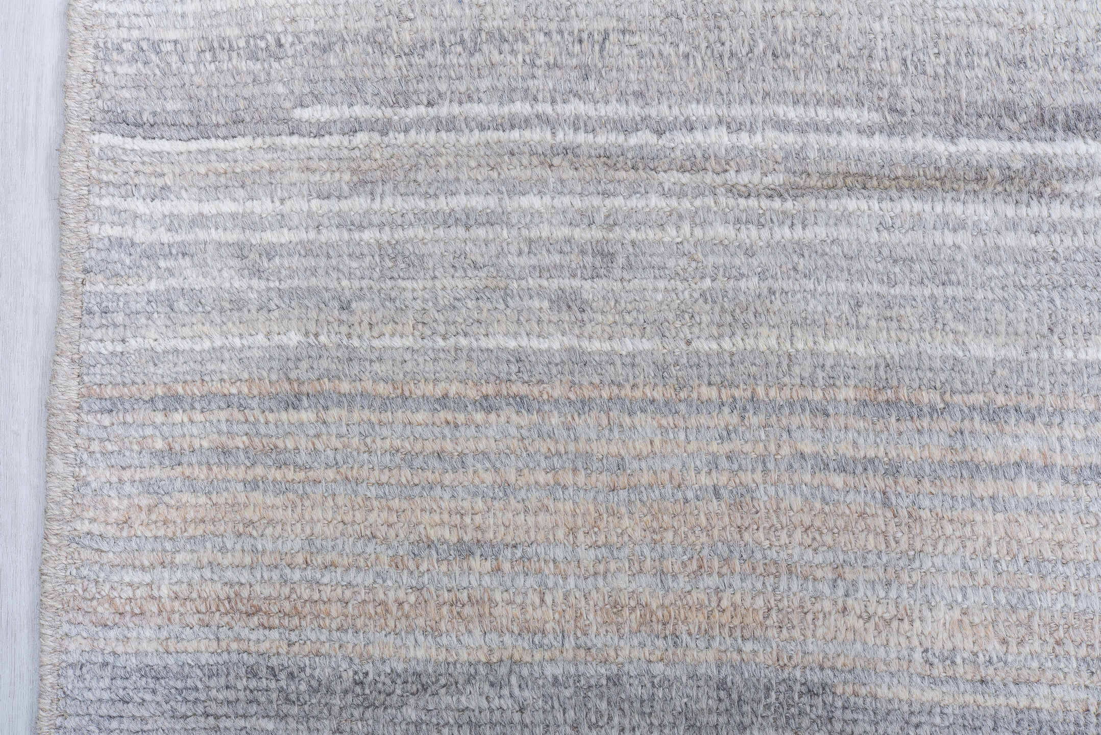 9' x 14' one-of-a-kind handmade vintage Tulu large size rug. Color palette: pale blue, ivory, light gray, taupe, light blue