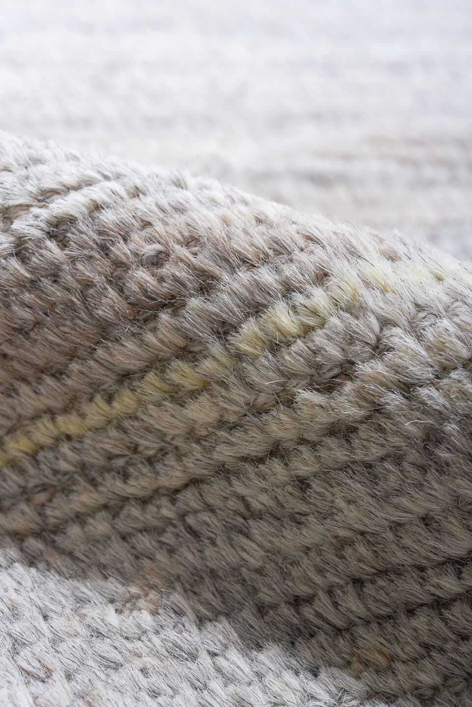 9' x 14' one-of-a-kind handmade vintage Tulu large size rug. Color palette: pale blue, ivory, light gray, taupe, light blue