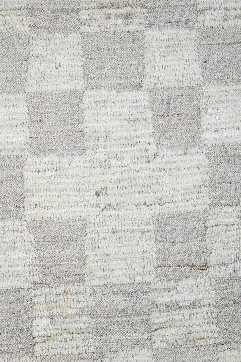 10' x 13' one-of-a-kind handmade vintage Tulu large size rug. Color palette: ivory, pale gray, cream, taupe, light gray