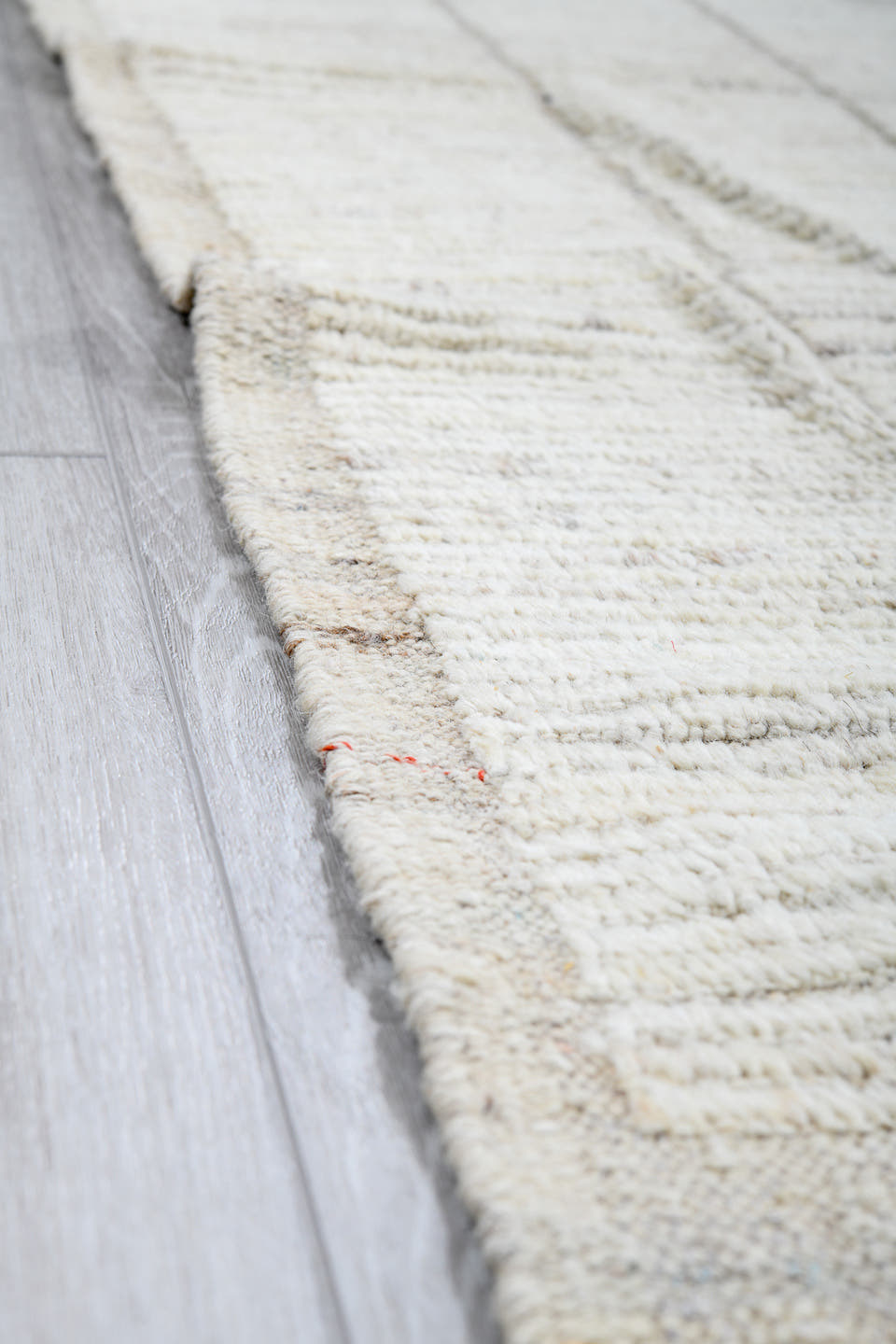 10' x 13' one-of-a-kind handmade vintage Tulu large size rug. Color palette: ivory, pale gray, cream, taupe, light gray