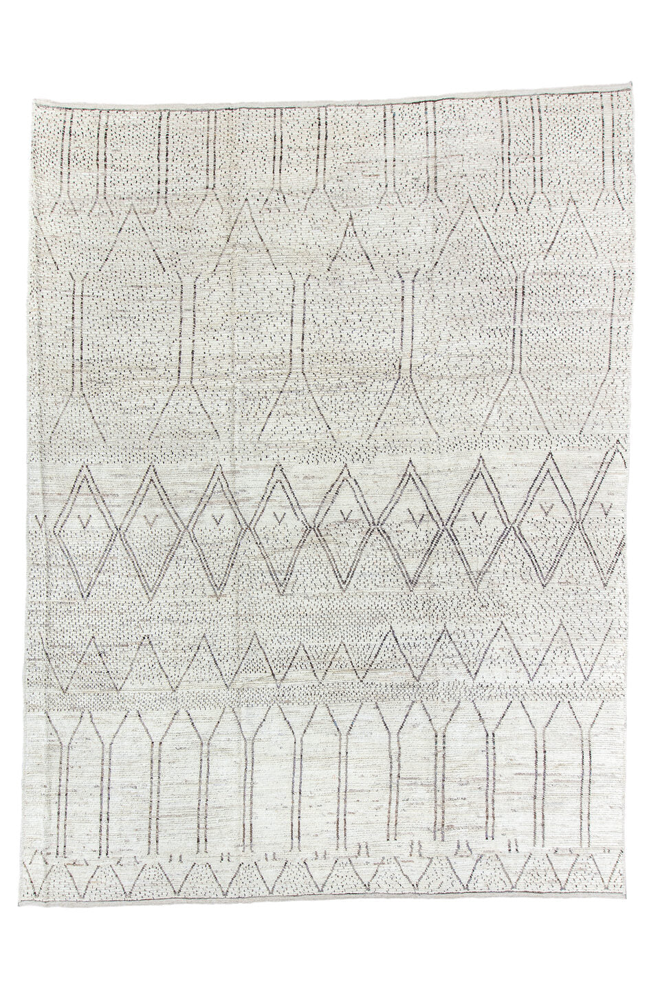 10' x 13' one-of-a-kind handmade vintage Tulu large size rug. Color palette: black, brown, dark gray, gray, light gray