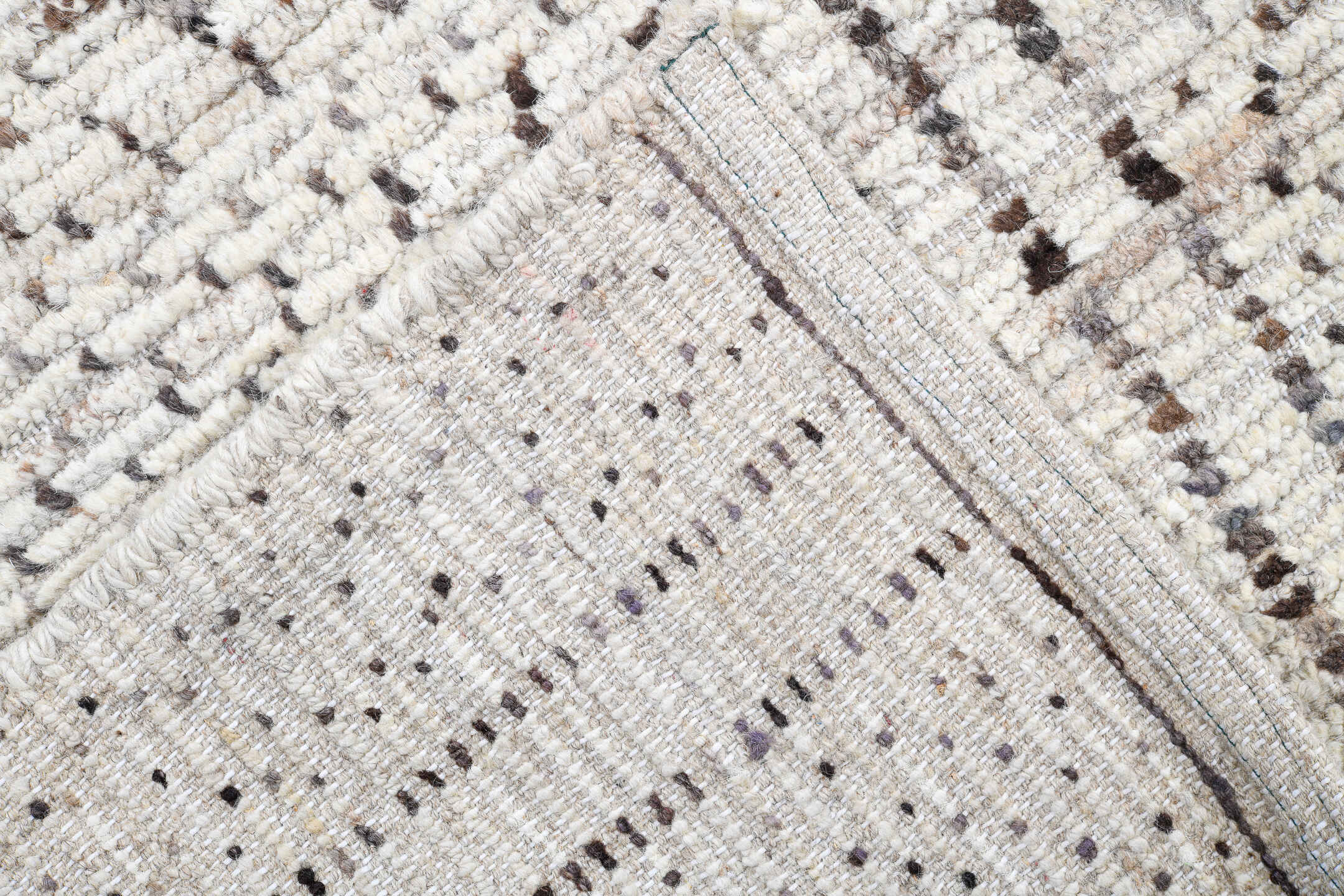 10' x 13' one-of-a-kind handmade vintage Tulu large size rug. Color palette: ivory, taupe, cream, gray, beige