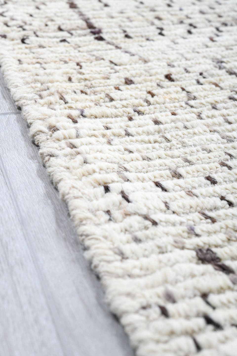 10' x 13' one-of-a-kind handmade vintage Tulu large size rug. Color palette: ivory, taupe, cream, gray, beige