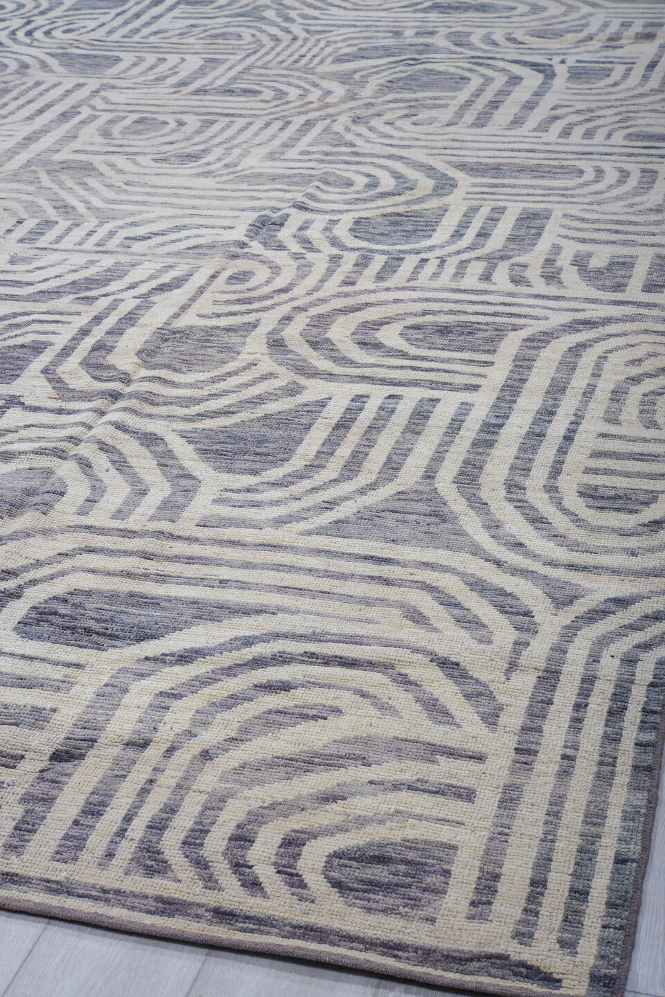 10' x 14' one-of-a-kind handmade vintage Tulu large size rug. Color palette: ivory, slate, blue_gray, taupe, gray, blue