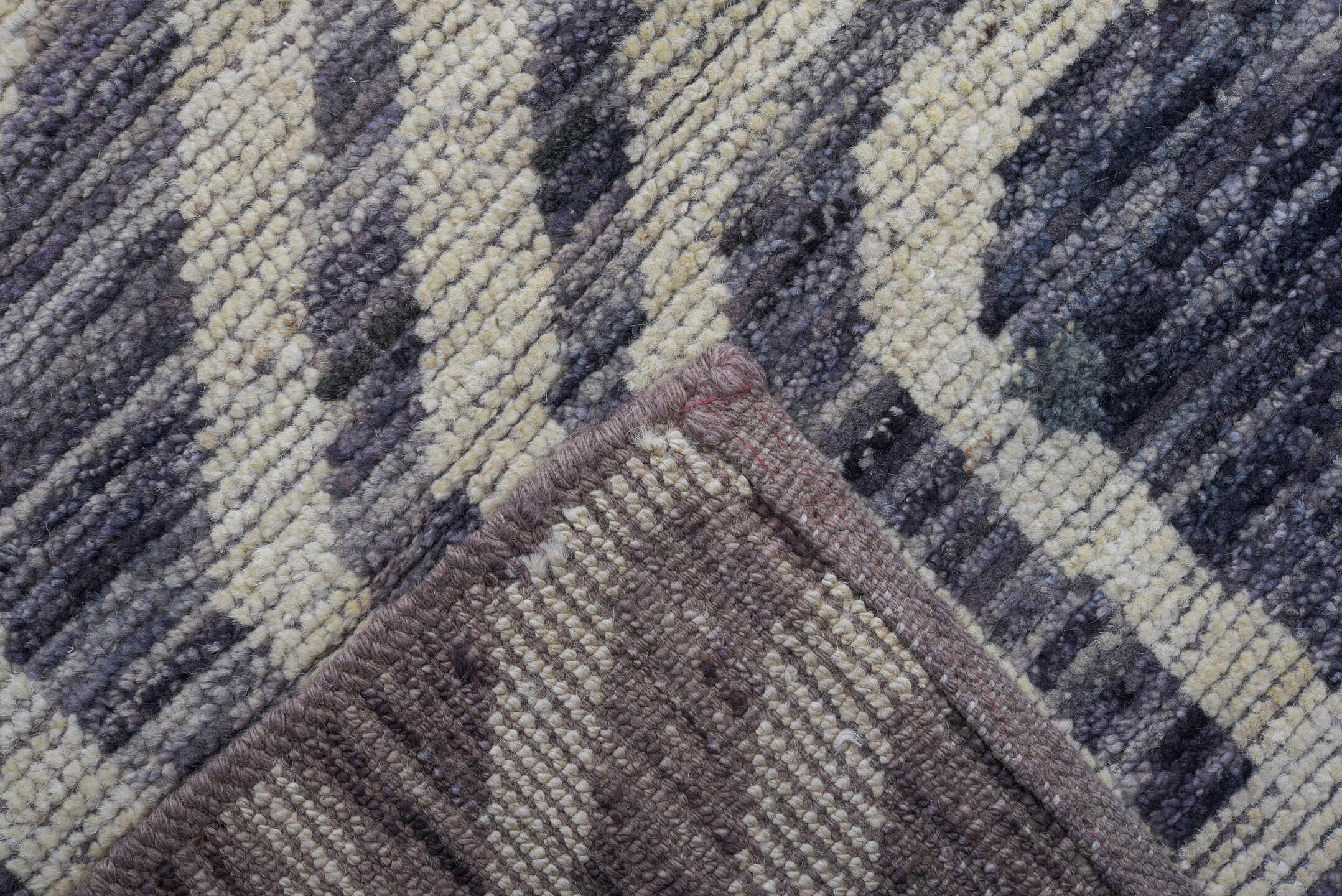 10' x 14' one-of-a-kind handmade vintage Tulu large size rug. Color palette: ivory, slate, blue_gray, taupe, gray, blue