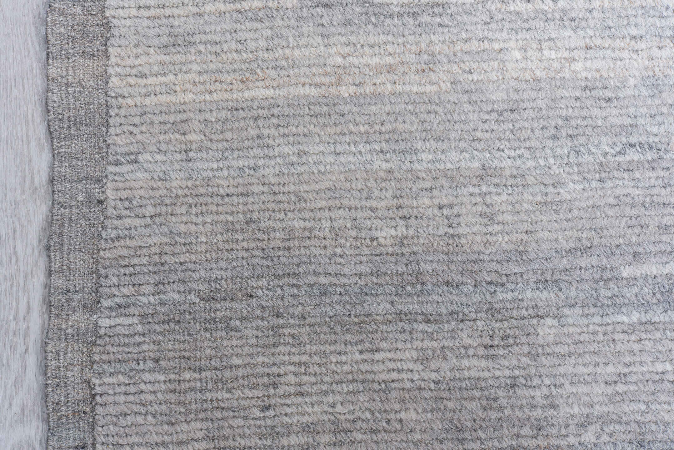 13' x 15' one-of-a-kind handmade vintage Tulu oversize rug. Color palette: silver, ivory, light gray, pewter, gray