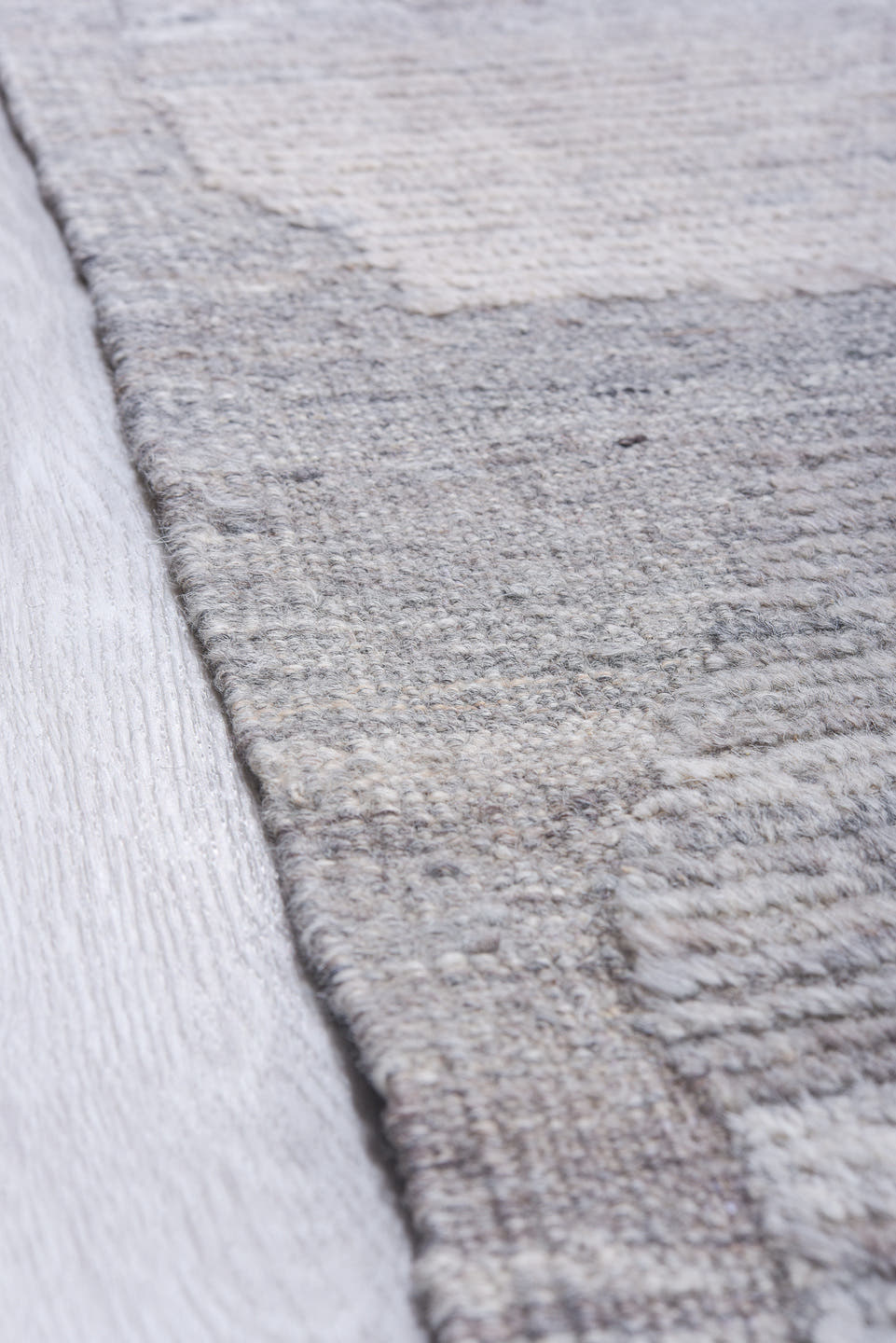 13' x 15' one-of-a-kind handmade vintage Tulu oversize rug. Color palette: silver, ivory, light gray, pewter, gray