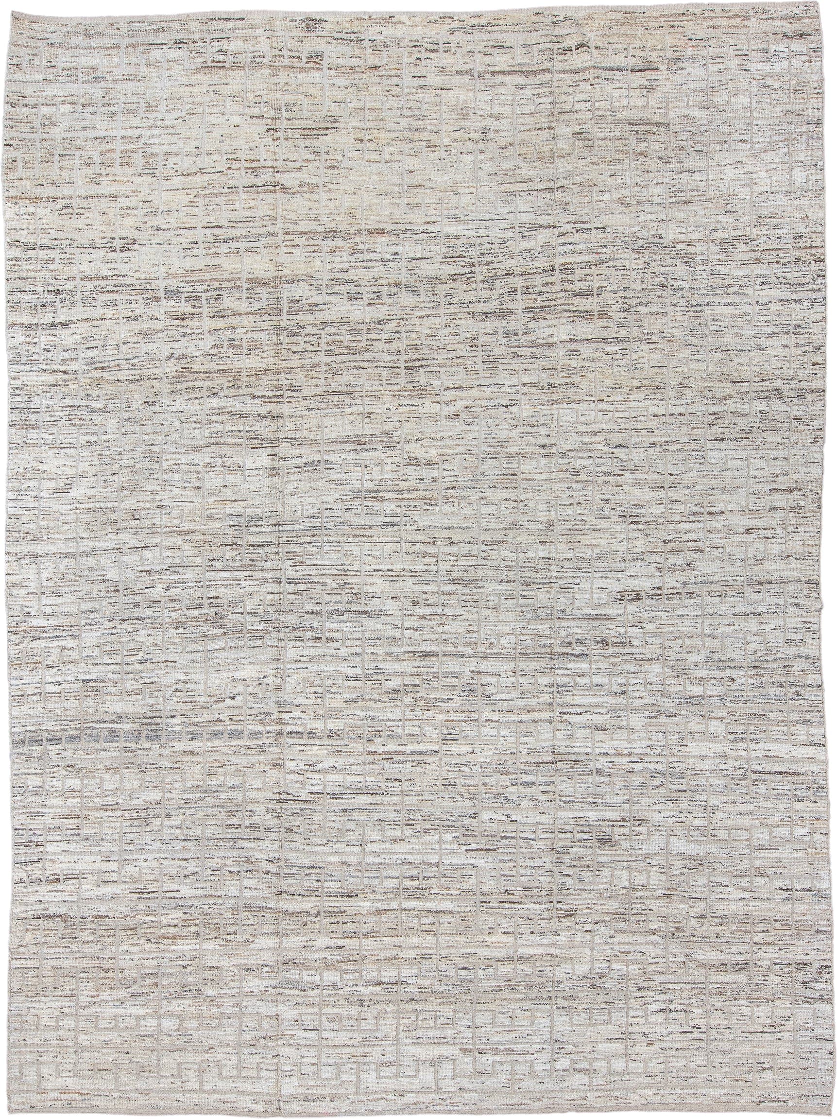 10' x 14' one-of-a-kind handmade vintage Tulu large size rug. Color palette: ivory, beige, taupe, gray, camel