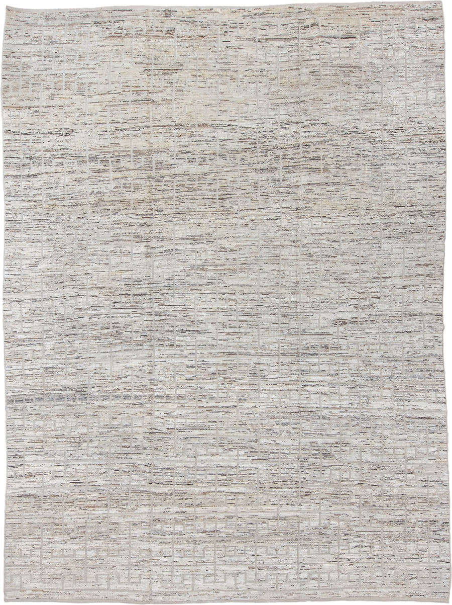 10' x 14' one-of-a-kind handmade vintage Tulu large size rug. Color palette: ivory, beige, taupe, gray, camel