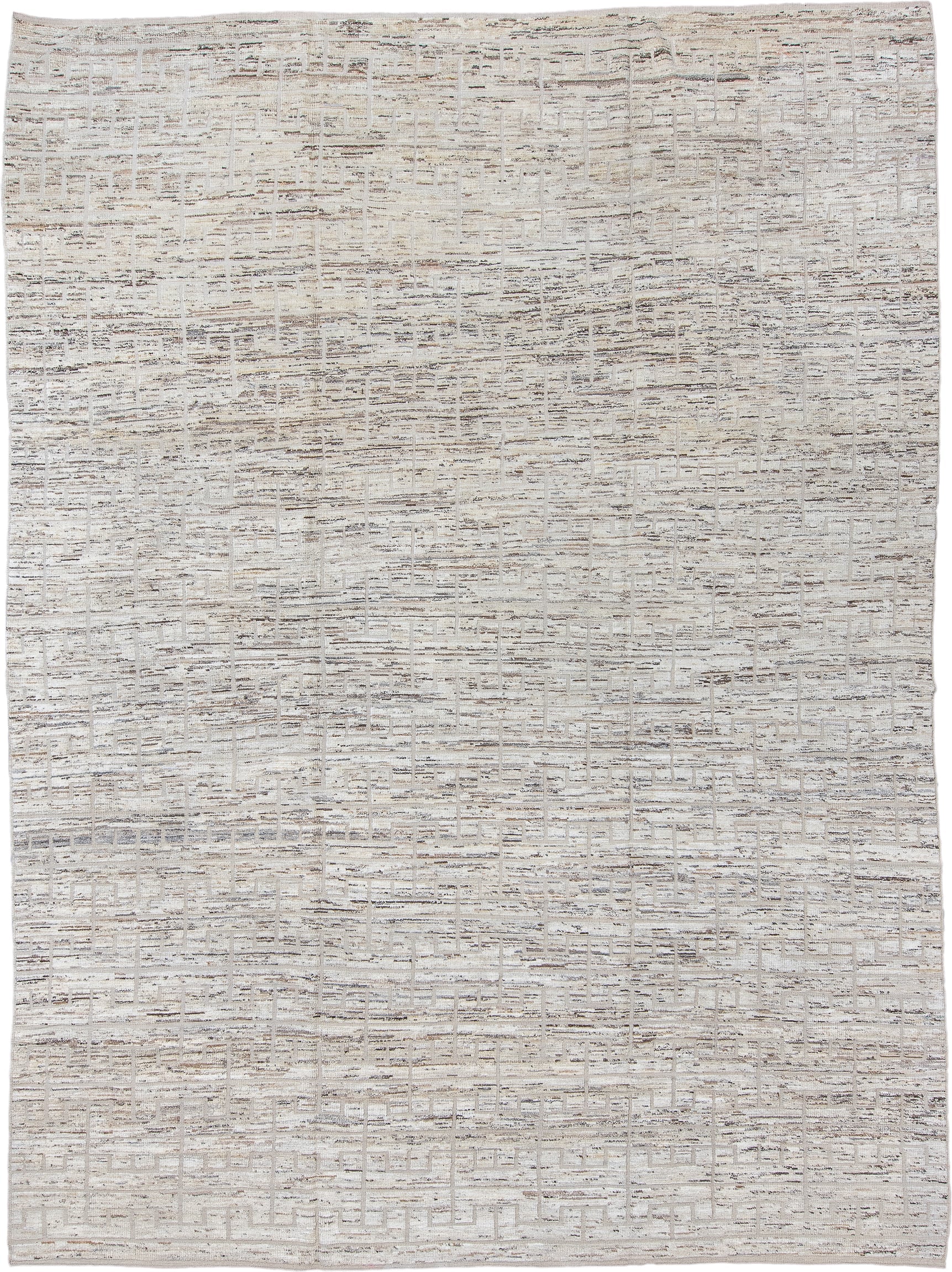 10' x 14' one-of-a-kind handmade vintage Tulu large size rug. Color palette: ivory, beige, taupe, gray, camel