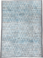 10' x 14' one-of-a-kind handmade vintage Tulu large size rug. Color palette: light blue, ivory, gray, taupe, beige
