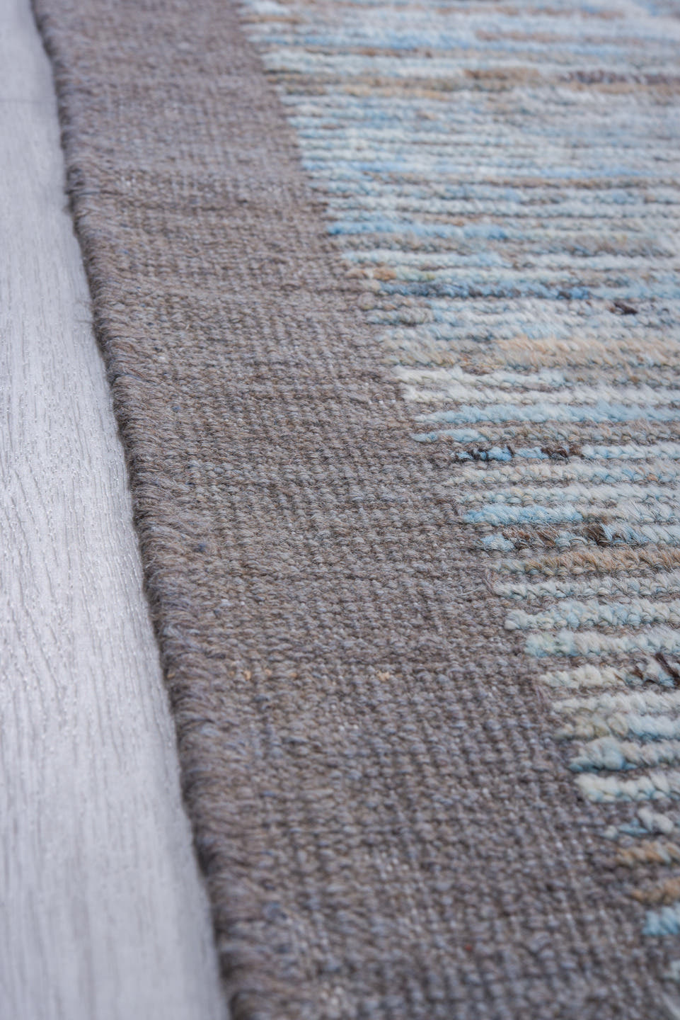 10' x 14' one-of-a-kind handmade vintage Tulu large size rug. Color palette: light blue, ivory, gray, taupe, beige