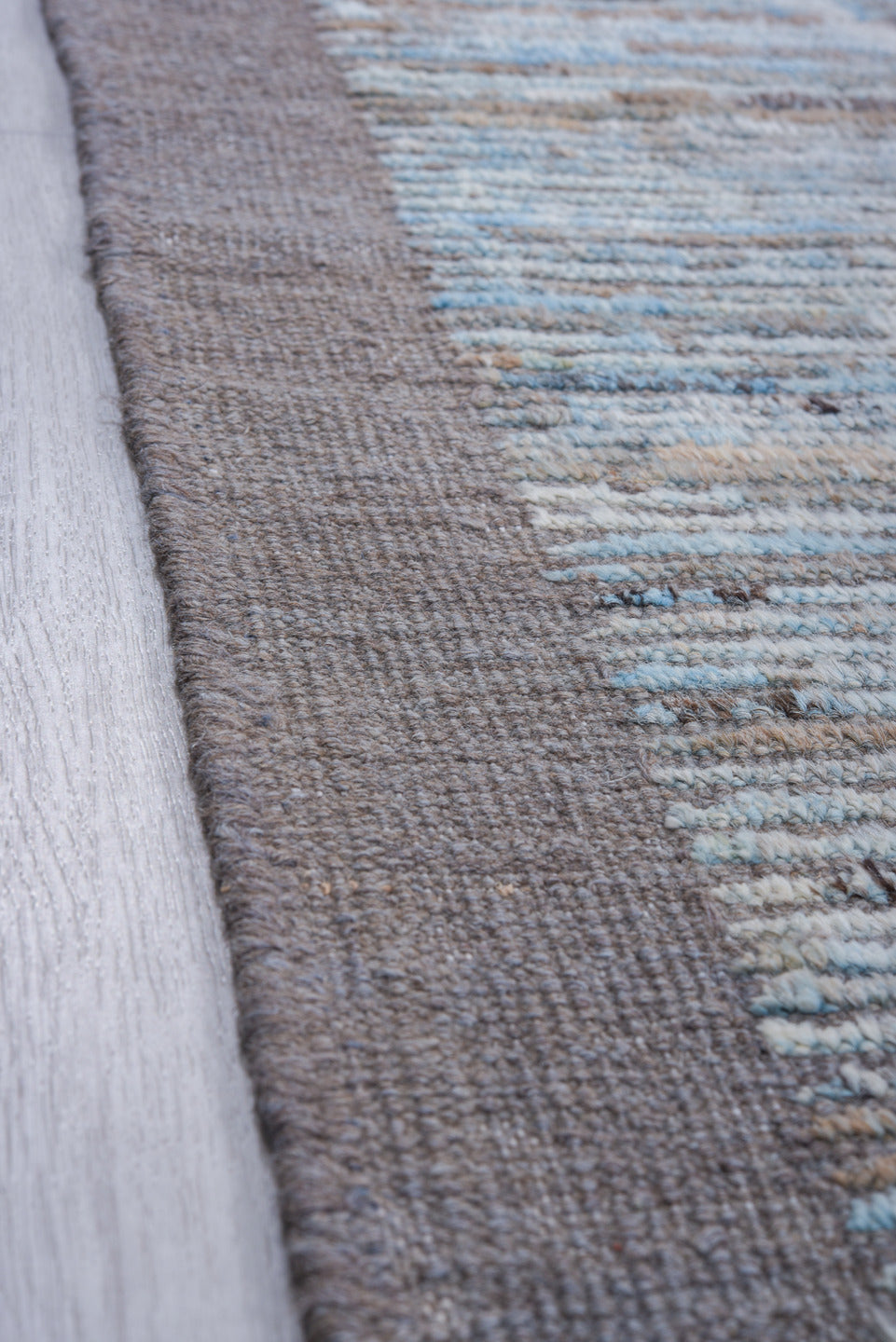 10' x 14' one-of-a-kind handmade vintage Tulu large size rug. Color palette: light blue, ivory, gray, taupe, beige