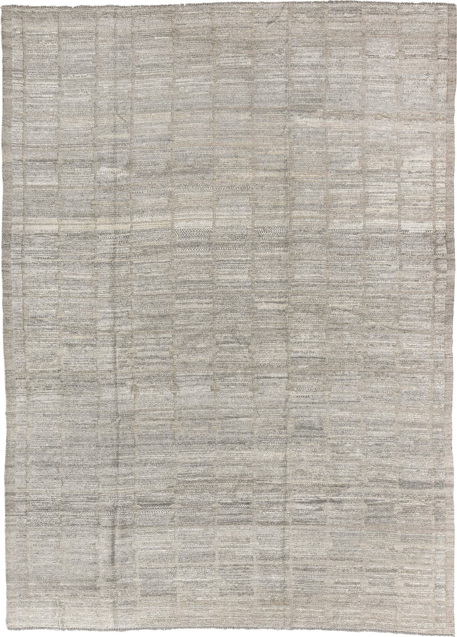 9' x 12' one-of-a-kind handmade vintage Tulu large size rug. Color palette: ivory, taupe, light gray, greige, stone, beige