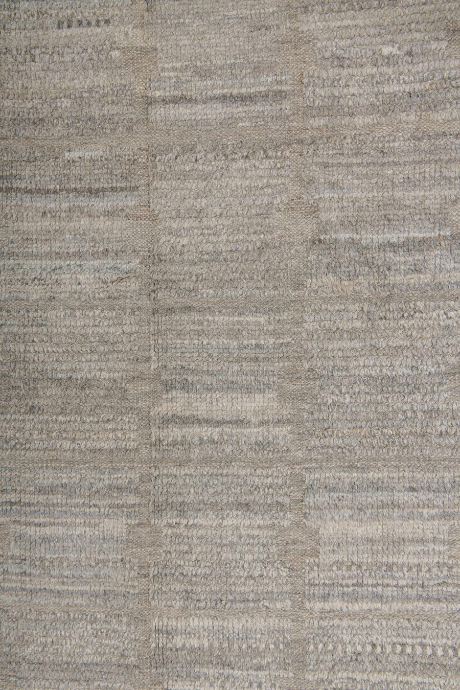 9' x 12' one-of-a-kind handmade vintage Tulu large size rug. Color palette: ivory, taupe, light gray, greige, stone, beige