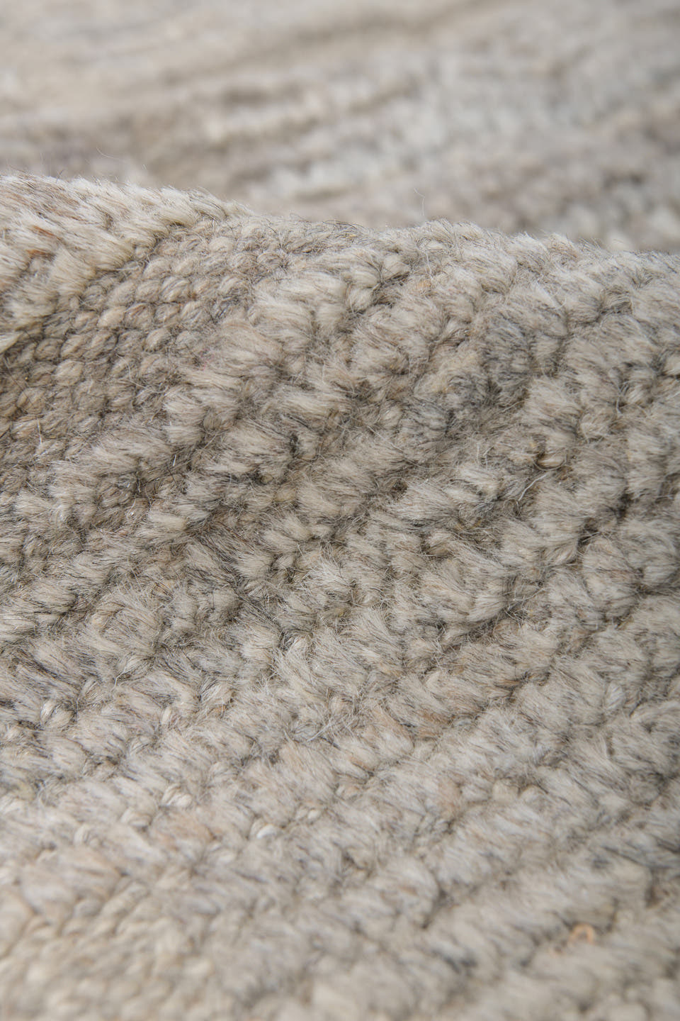 9' x 12' one-of-a-kind handmade vintage Tulu large size rug. Color palette: ivory, taupe, light gray, greige, stone, beige